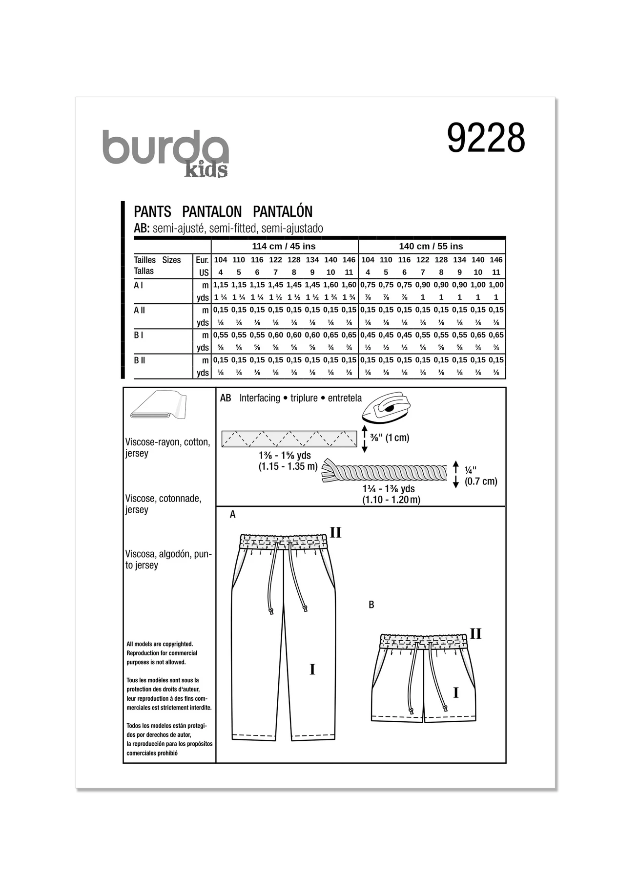 Burda Style Sewing Pattern 9228 Children's Pants 5 Burda Style Sewing Pattern 9228 Children's Pants