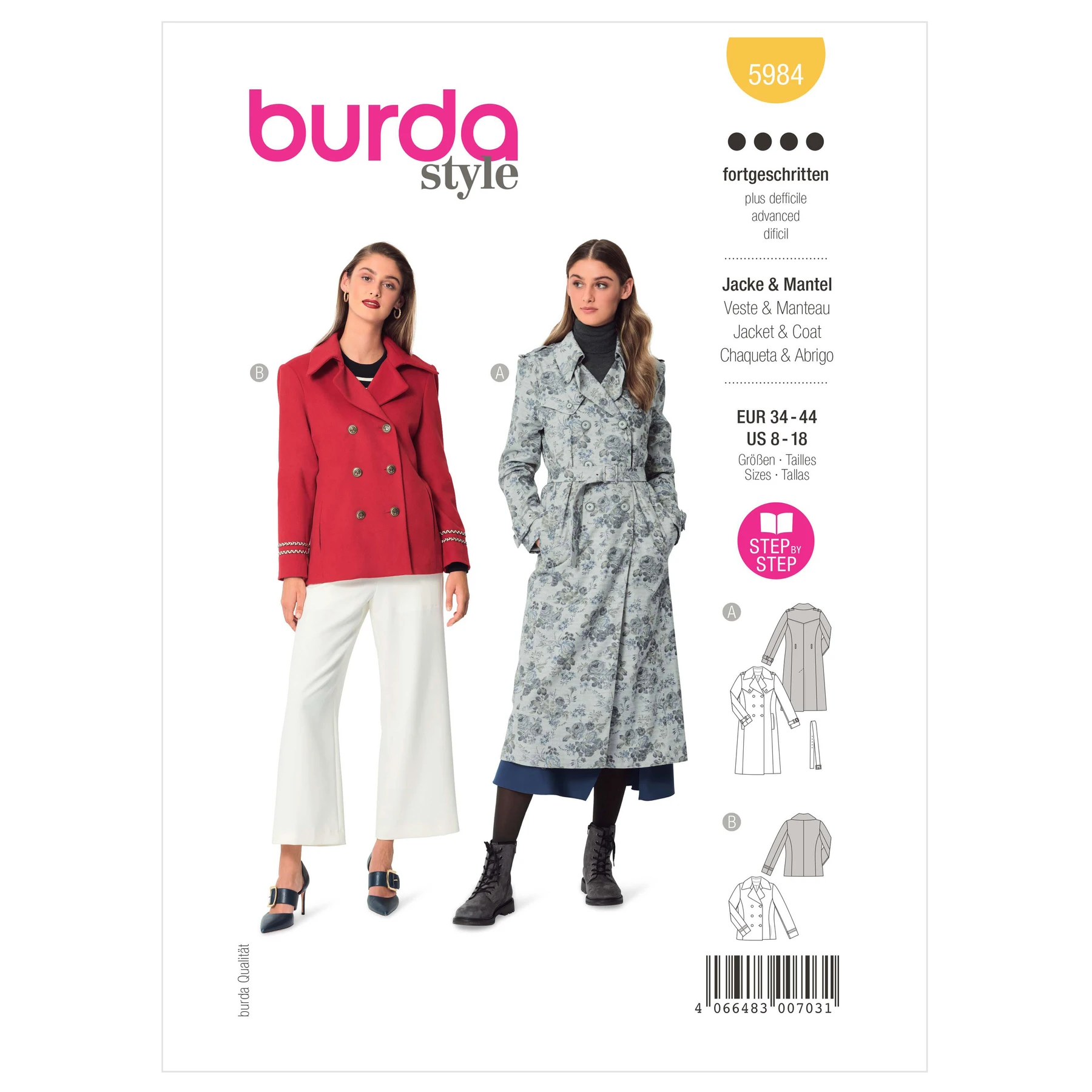 Burda Style Sewing Pattern 5984 Misses' Caban Jacket and Trench Coat 15 Burda Style Sewing Pattern 5984 Misses' Caban Jacket and Trench Coat