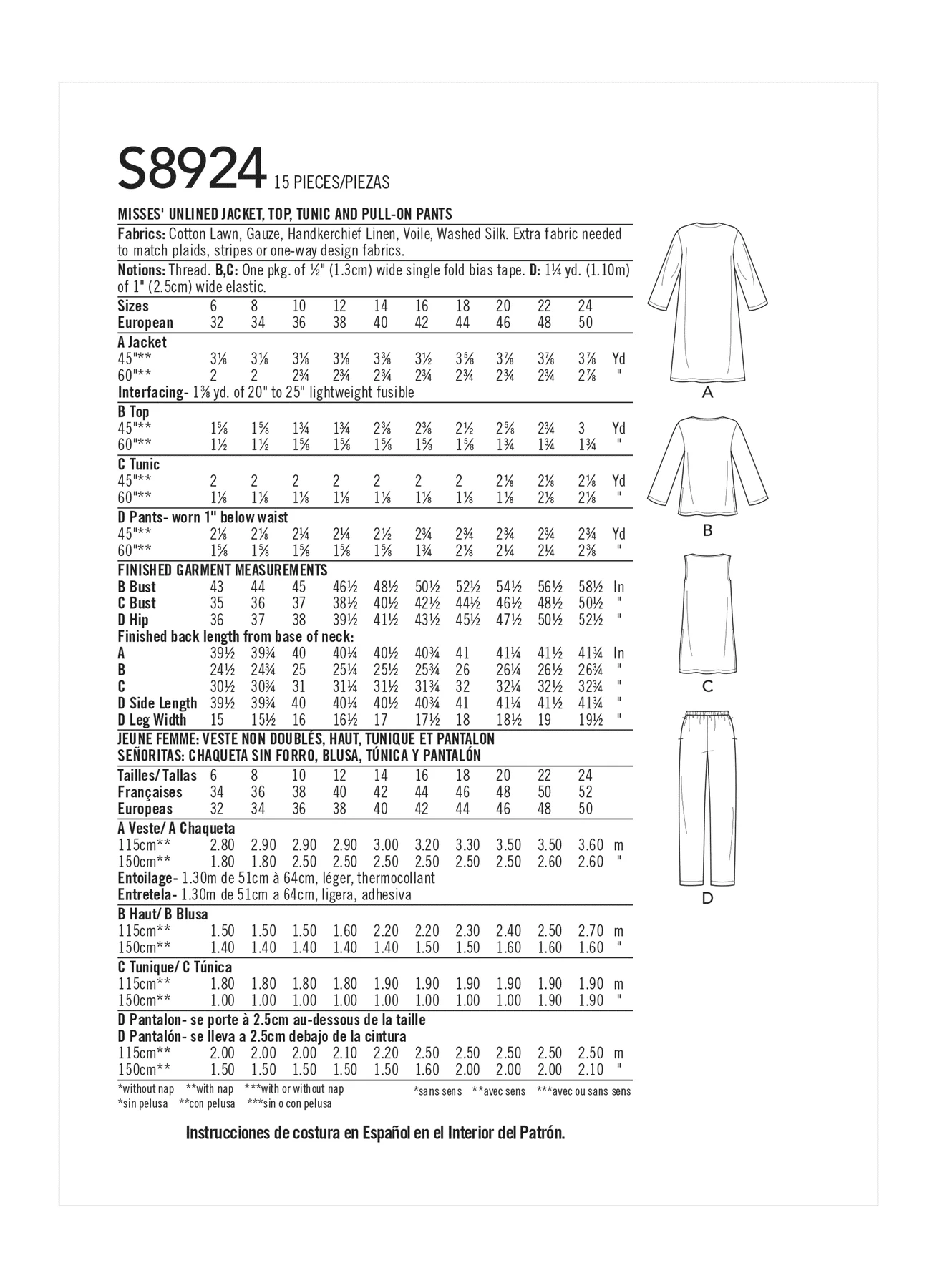 Simplicity Sewing Pattern Misses' Jacket, Top, Tunic, and Pull-On Pants 9 Simplicity Sewing Pattern Misses' Jacket, Top, Tunic, and Pull-On Pants