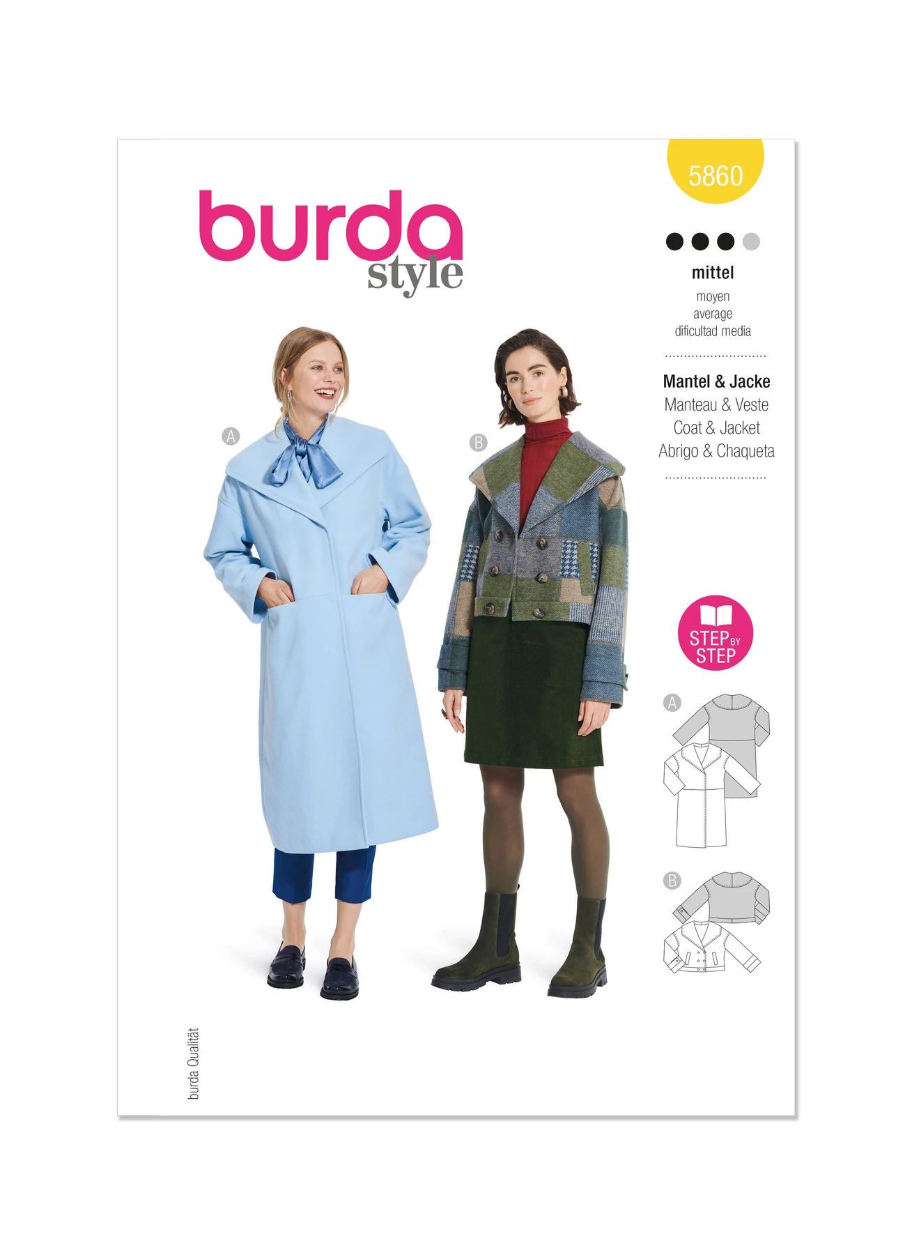 Burda Style Sewing Pattern 5860 Misses' Jacket & Coat 1 Burda Style Sewing Pattern 5860 Misses' Jacket & Coat