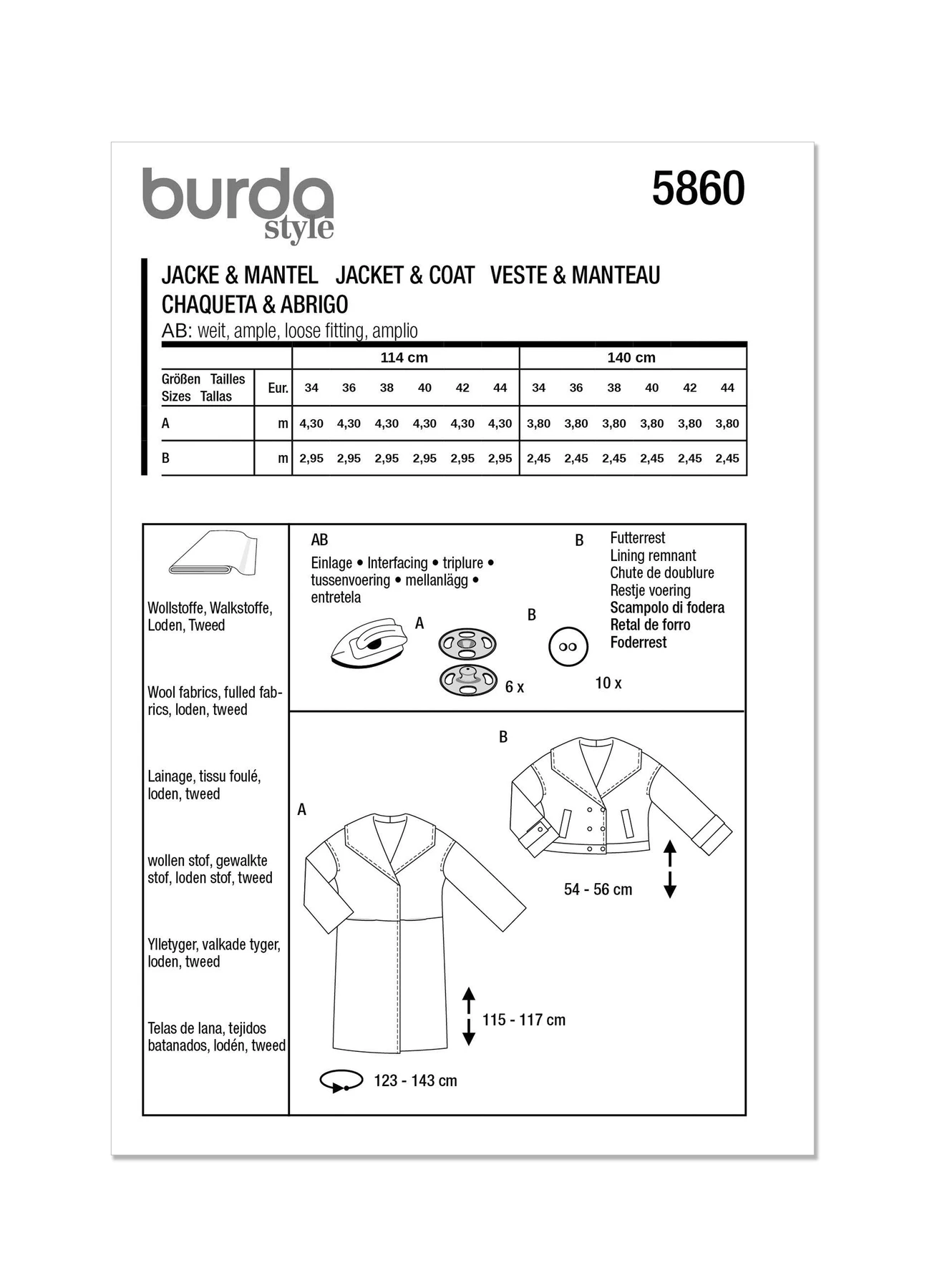 Burda Style Sewing Pattern 5860 Misses' Jacket & Coat 9 Burda Style Sewing Pattern 5860 Misses' Jacket & Coat