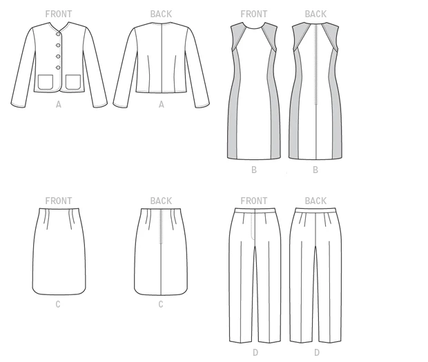 Butterick Sewing Pattern Misses' Collarless Jacket, Dress, Skirt and Pants (PDF) 10 Butterick Sewing Pattern Misses' Collarless Jacket, Dress, Skirt and Pants (PDF)