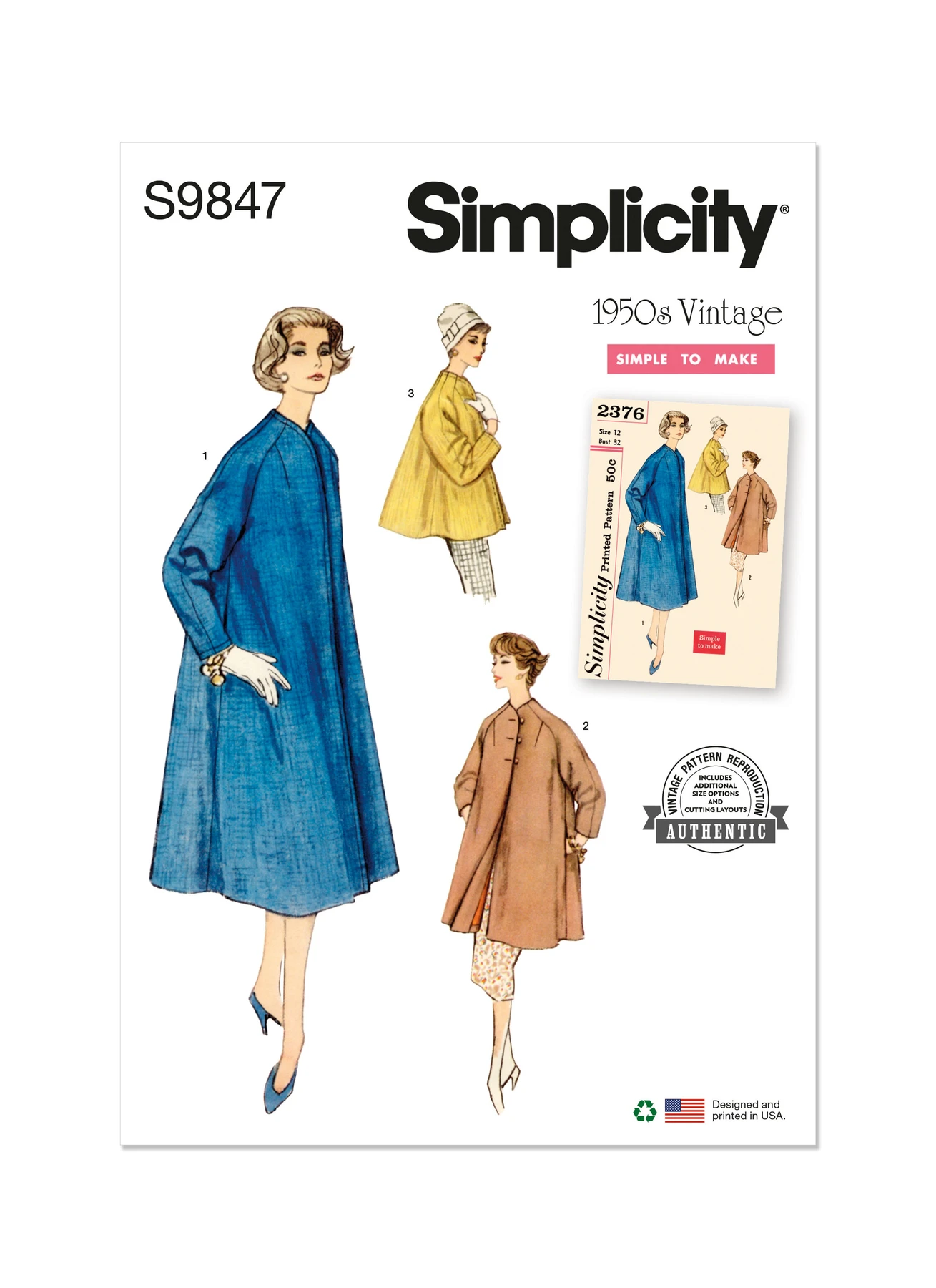Simplicity Sewing Pattern 1950s Misses' Coat in Three Lengths 1 Simplicity Sewing Pattern 1950s Misses' Coat in Three Lengths