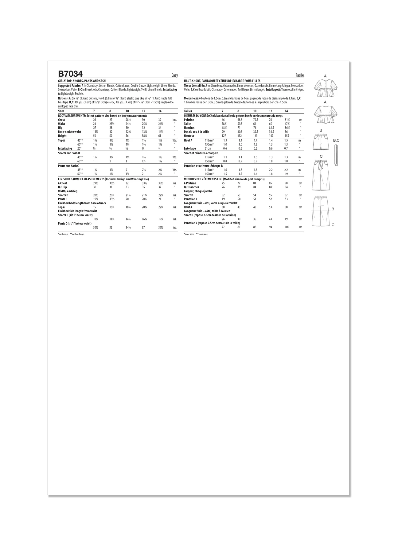 Butterick Sewing Pattern Girls' Top, Shorts, Pants and Sash (PDF) 8 Butterick Sewing Pattern Girls' Top, Shorts, Pants and Sash (PDF)