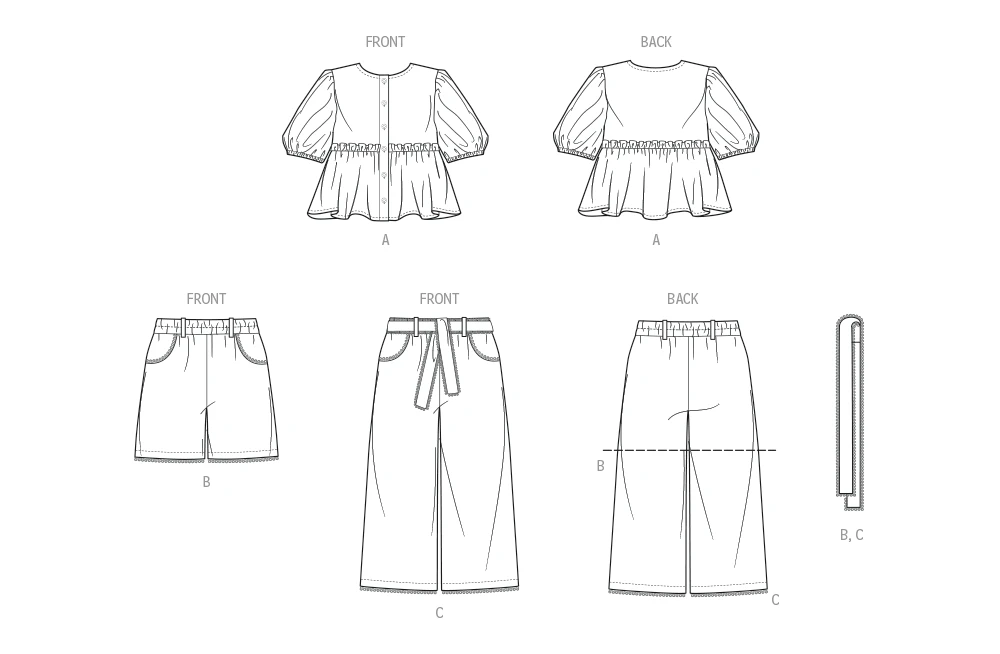 Butterick Sewing Pattern Girls' Top, Shorts, Pants and Sash (PDF) 9 Butterick Sewing Pattern Girls' Top, Shorts, Pants and Sash (PDF)