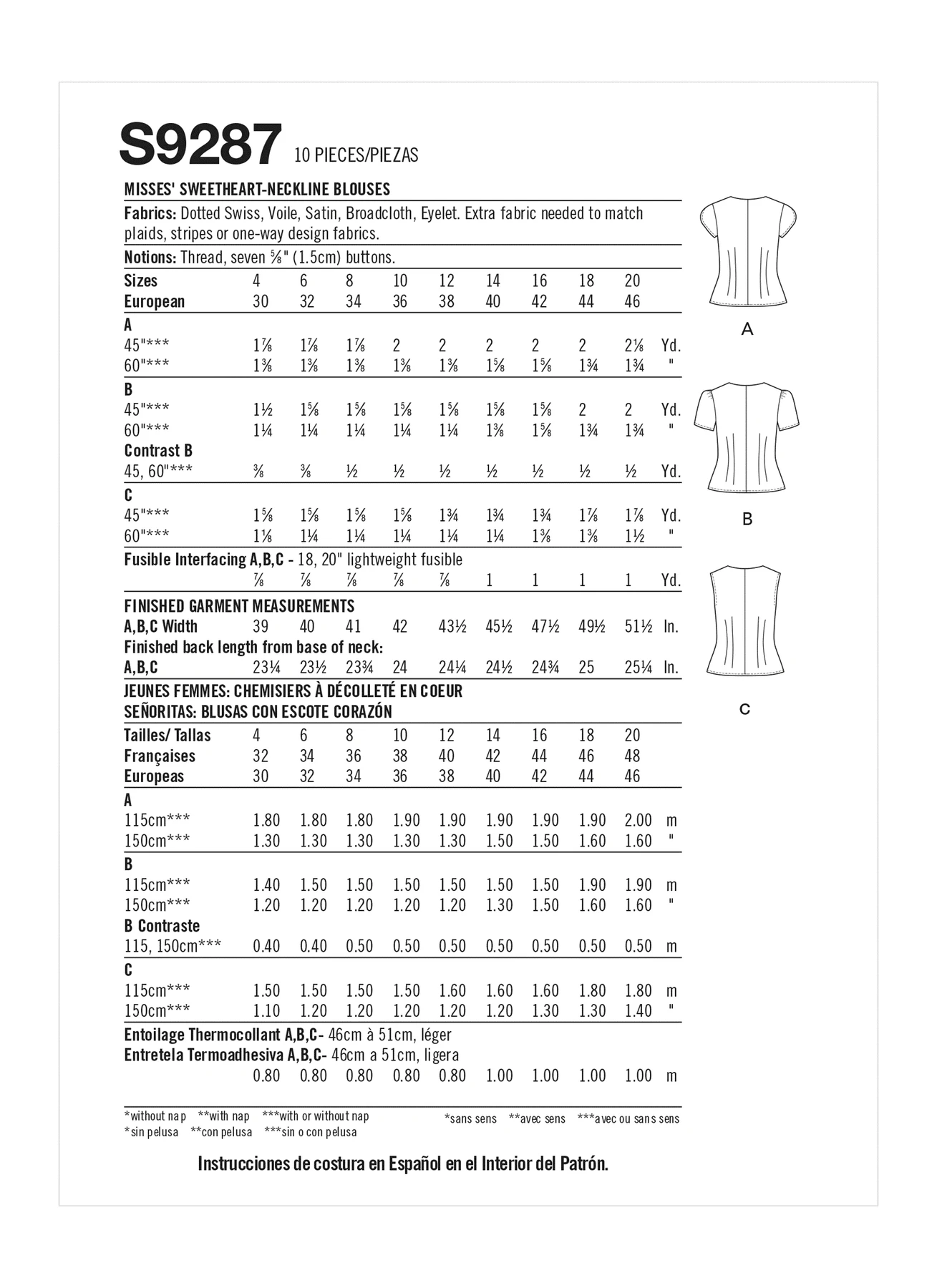 Simplicity Sewing Pattern Misses' Sweetheart-Neckline Blouses 3 Simplicity Sewing Pattern Misses' Sweetheart-Neckline Blouses