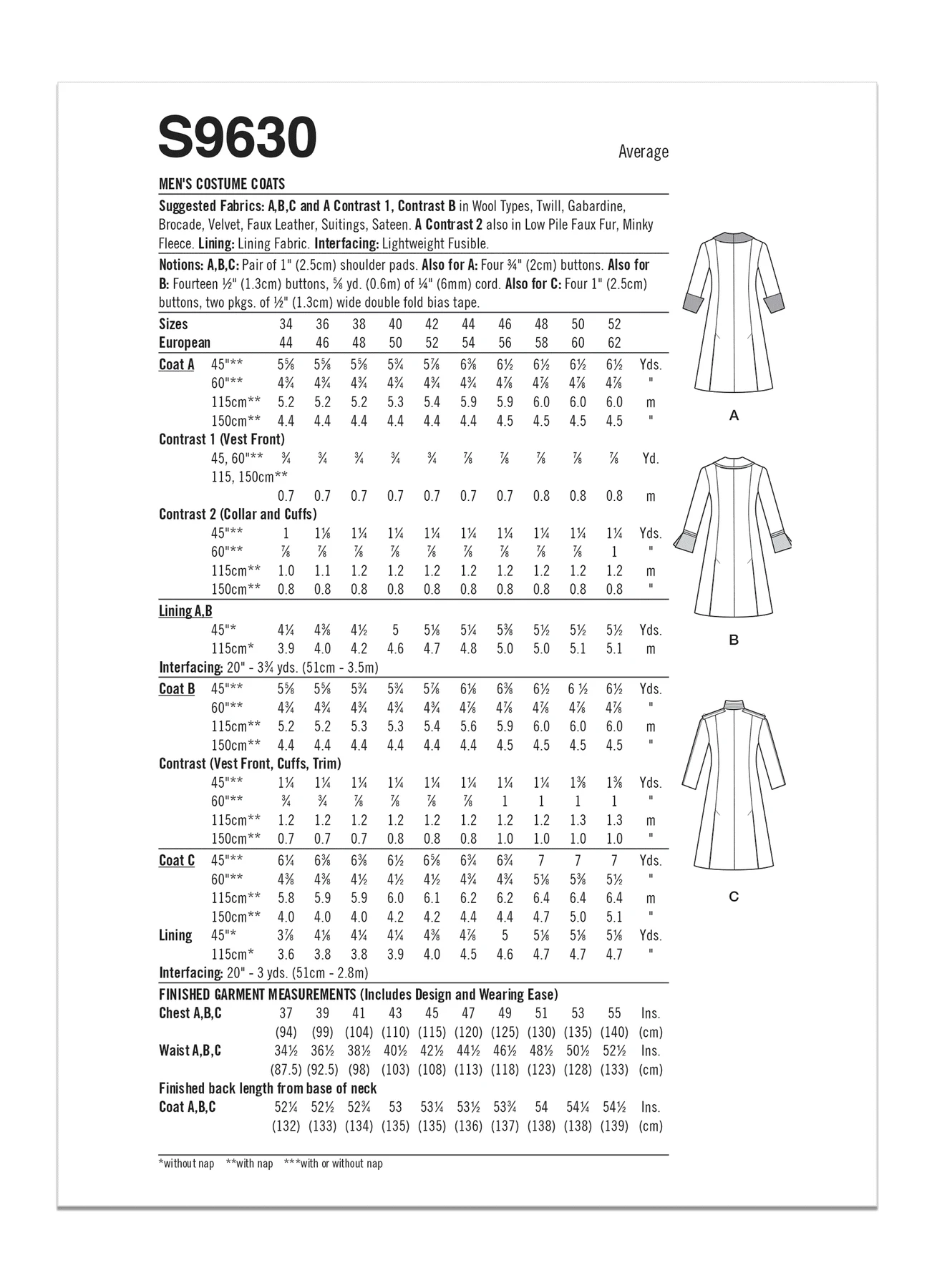 Simplicity Sewing Pattern Men's Costume Coats 9 Simplicity Sewing Pattern Men's Costume Coats