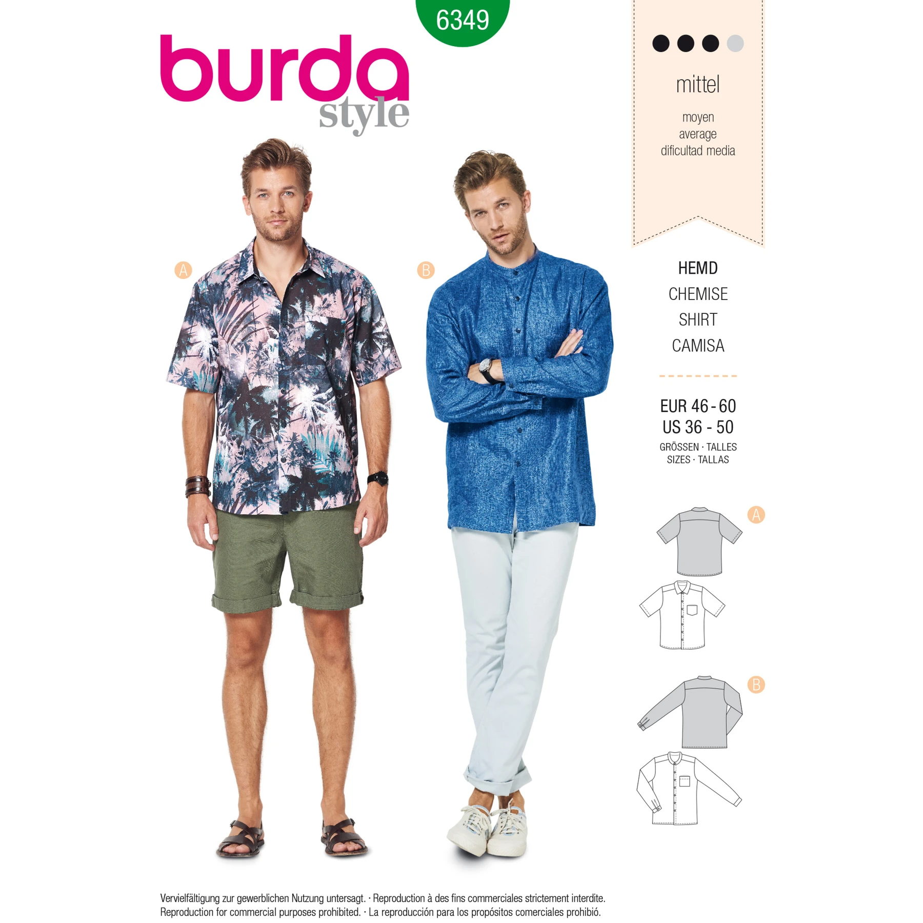 Burda Style Sewing Pattern Men's Shirt with Collar