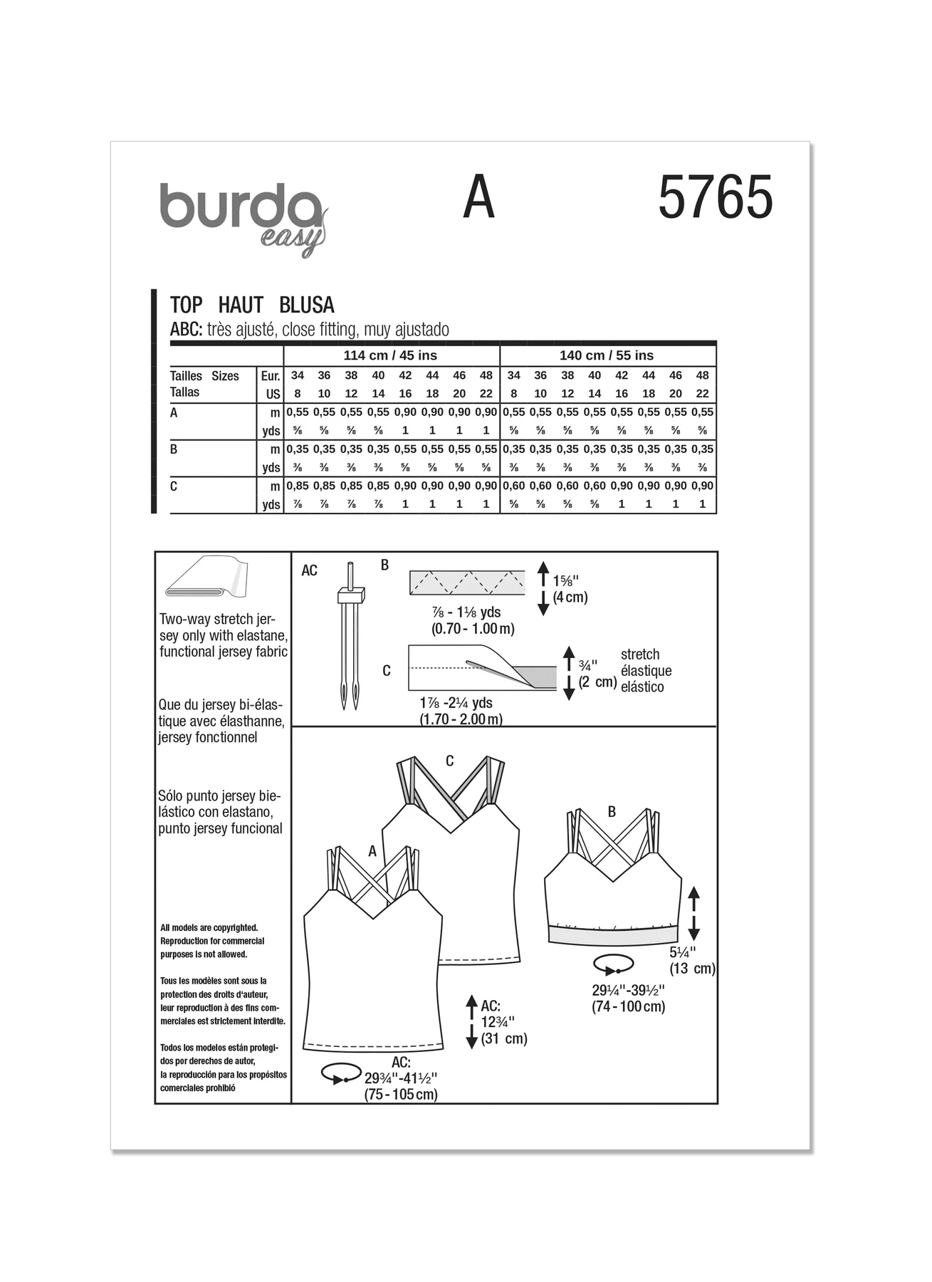 Burda Style Sewing Pattern 5765 Misses' Tops 14 Burda Style Sewing Pattern 5765 Misses' Tops