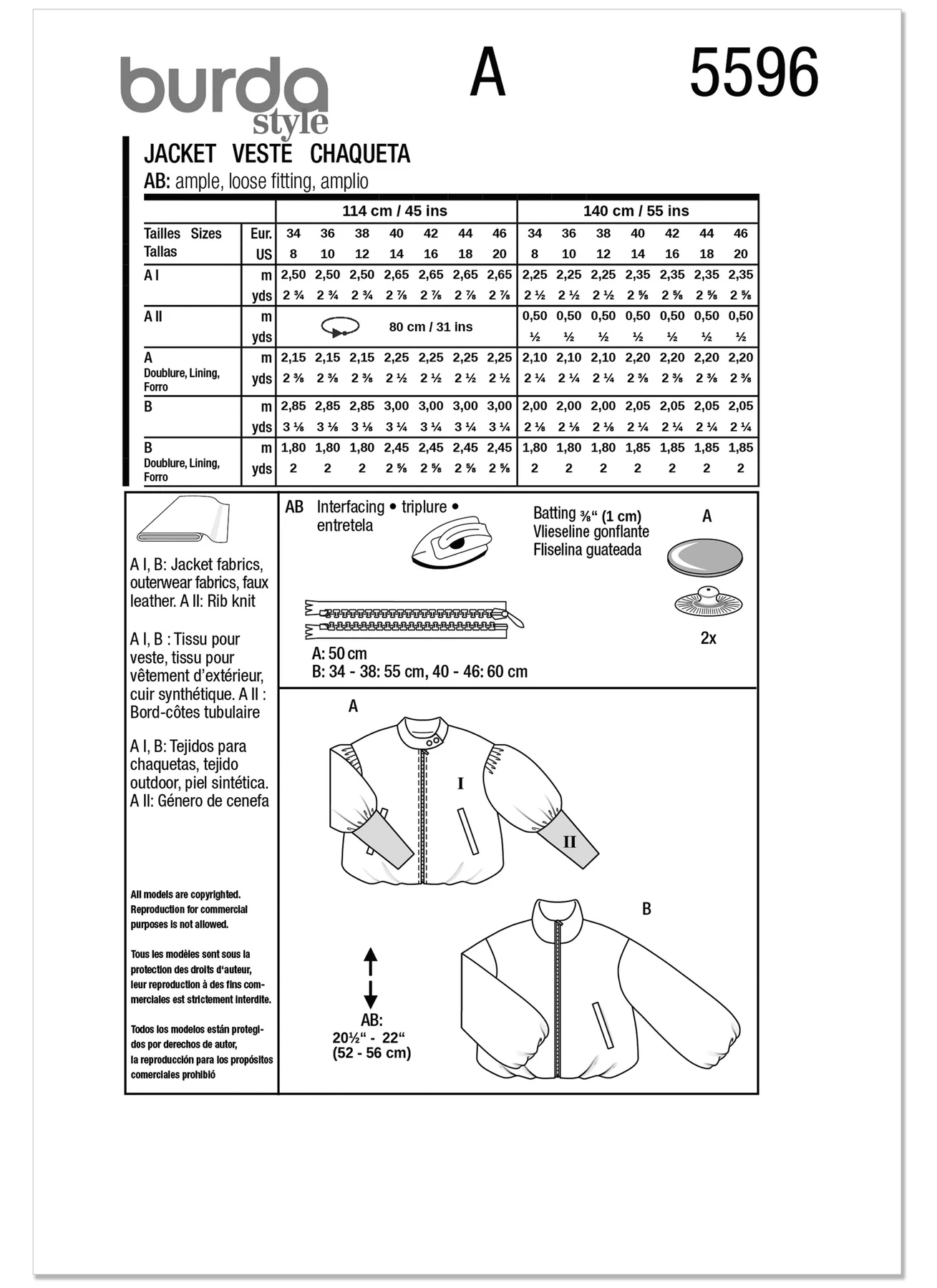 Burda Style Pattern 5596 Misses' Jackets 10 Burda Style Pattern 5596 Misses' Jackets