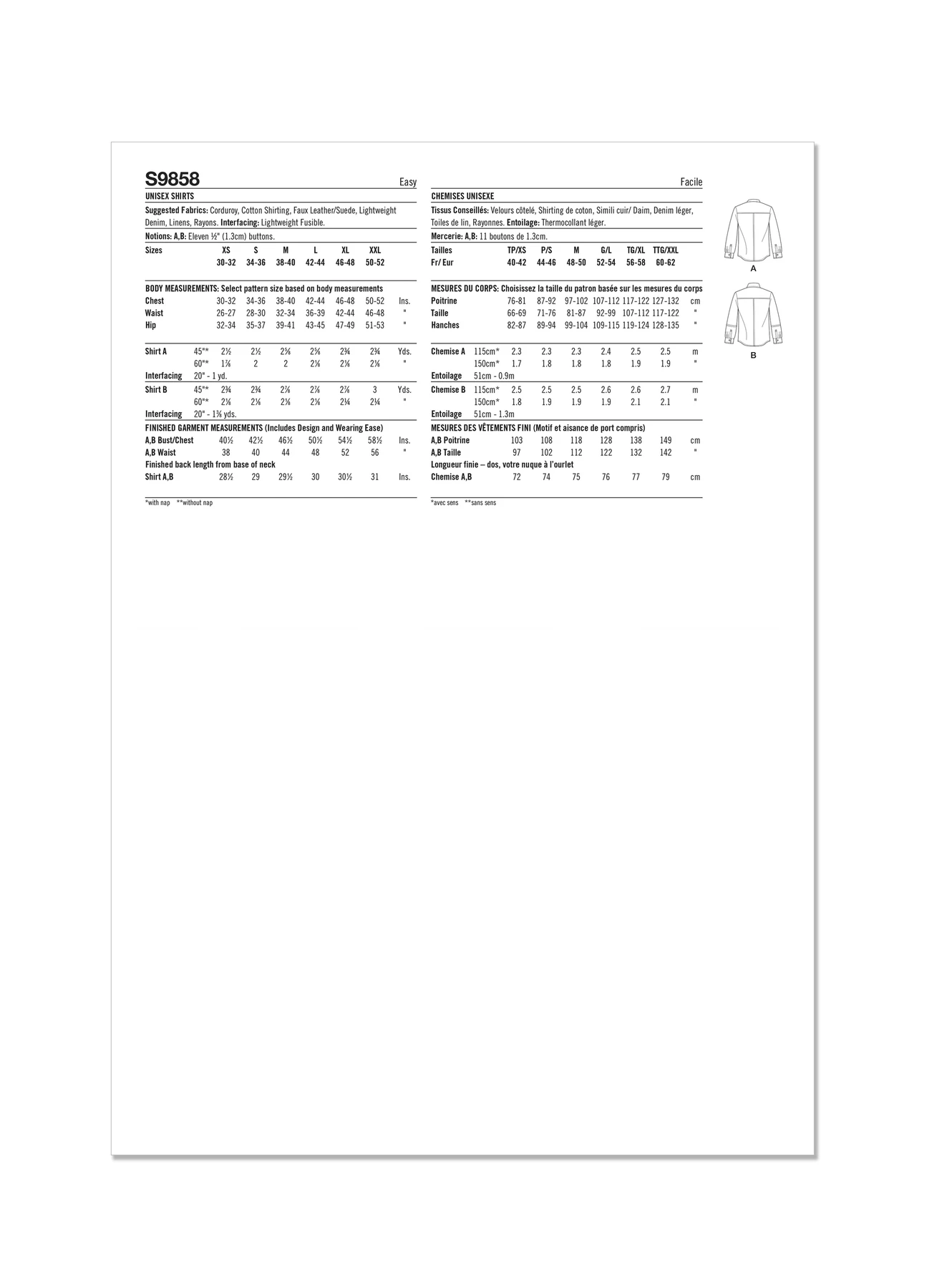 Simplicity Sewing Pattern Unisex Shirts 9 Simplicity Sewing Pattern Unisex Shirts
