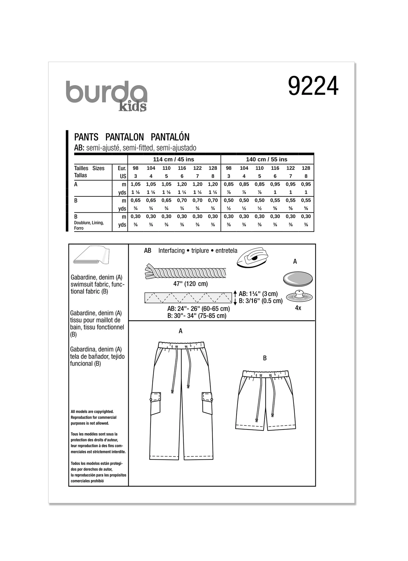Burda Style Sewing Pattern 9224 Children's Pants 9 Burda Style Sewing Pattern 9224 Children's Pants
