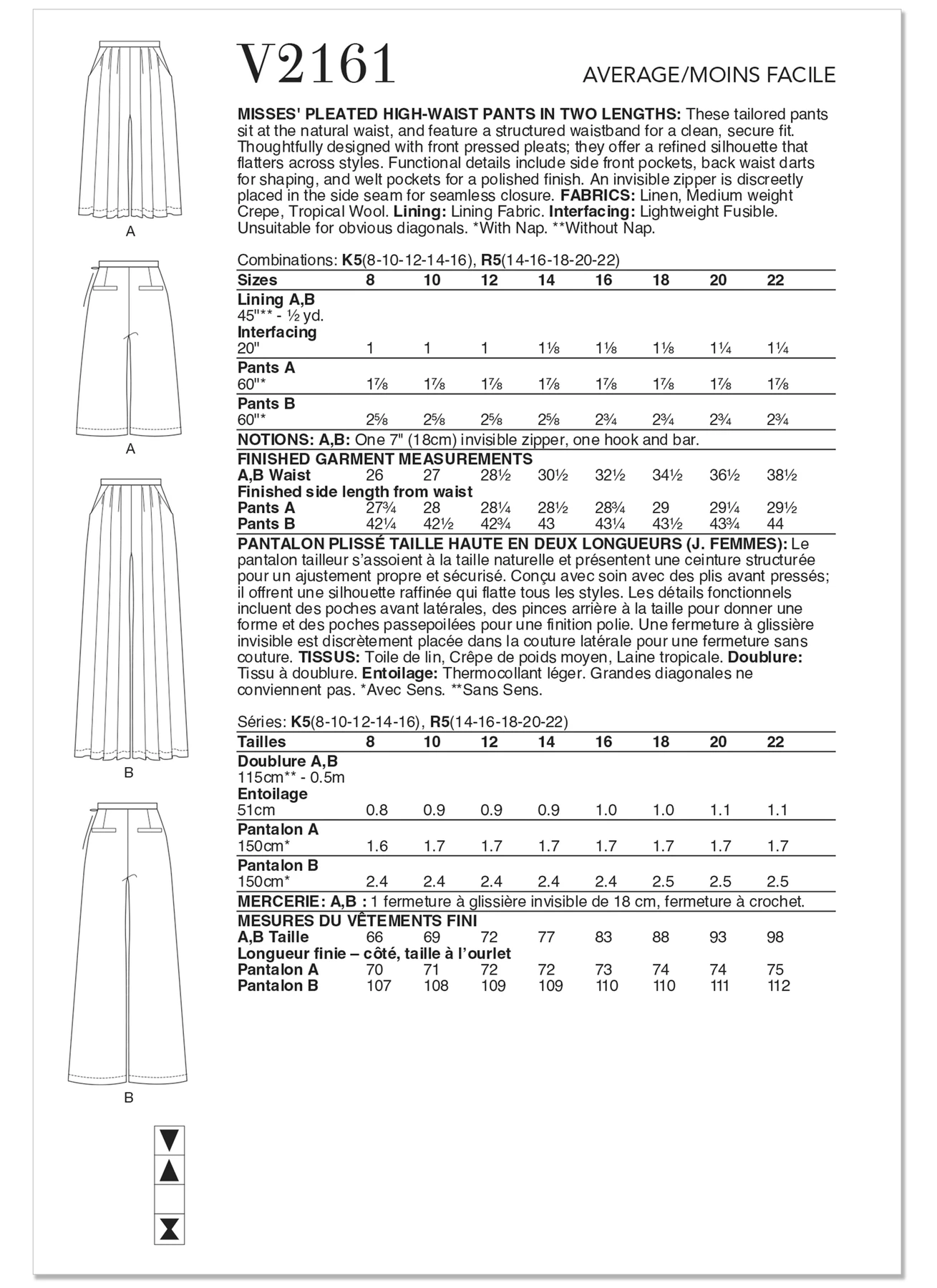 Vogue Patterns Misses' Pleated High Waist Pants in Two Lengths 5 Vogue Patterns Misses' Pleated High Waist Pants in Two Lengths