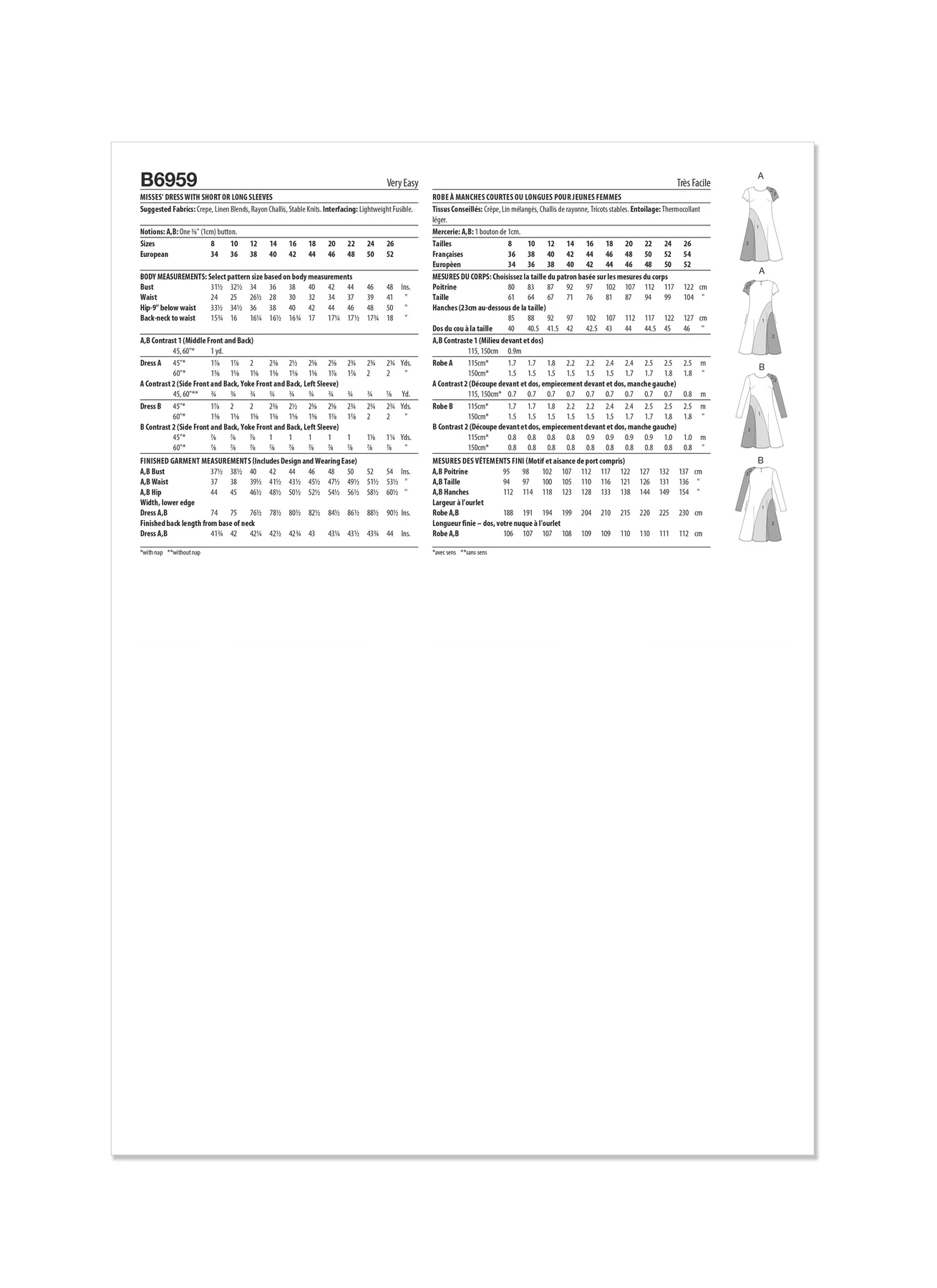 Butterick Sewing Pattern Misses' Dress with Short and Long Sleeves (PDF) 6 Butterick Sewing Pattern Misses' Dress with Short and Long Sleeves (PDF)