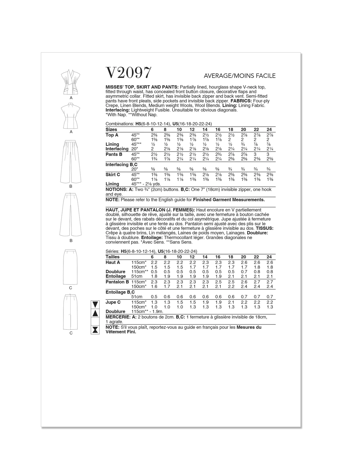 Vogue Patterns Misses' Top, Skirt and Pants 10 Vogue Patterns Misses' Top, Skirt and Pants