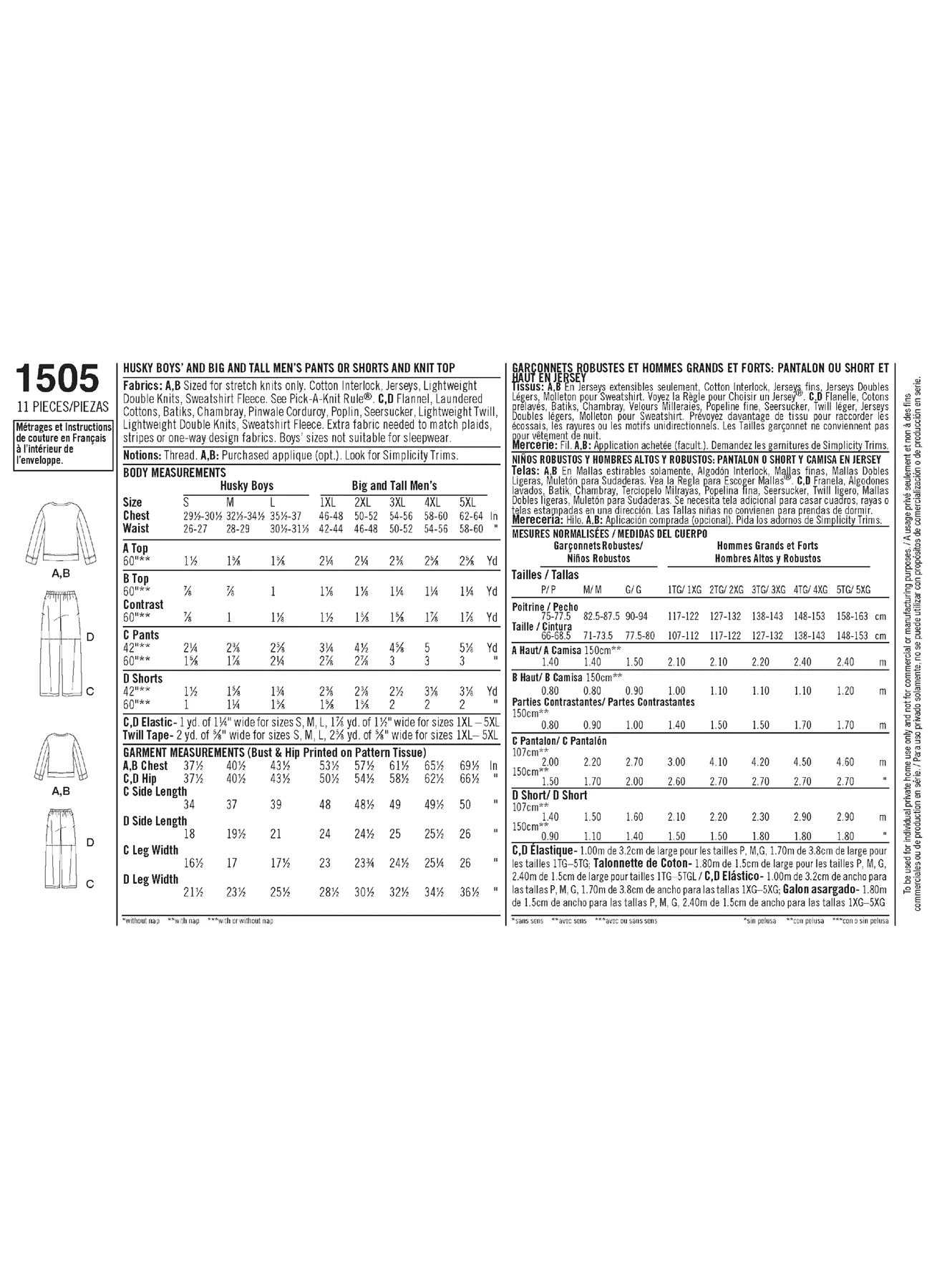 Simplicity Sewing Pattern Husky Boys' & Big & Tall Men's Tops and Pants 5 Simplicity Sewing Pattern Husky Boys' & Big & Tall Men's Tops and Pants