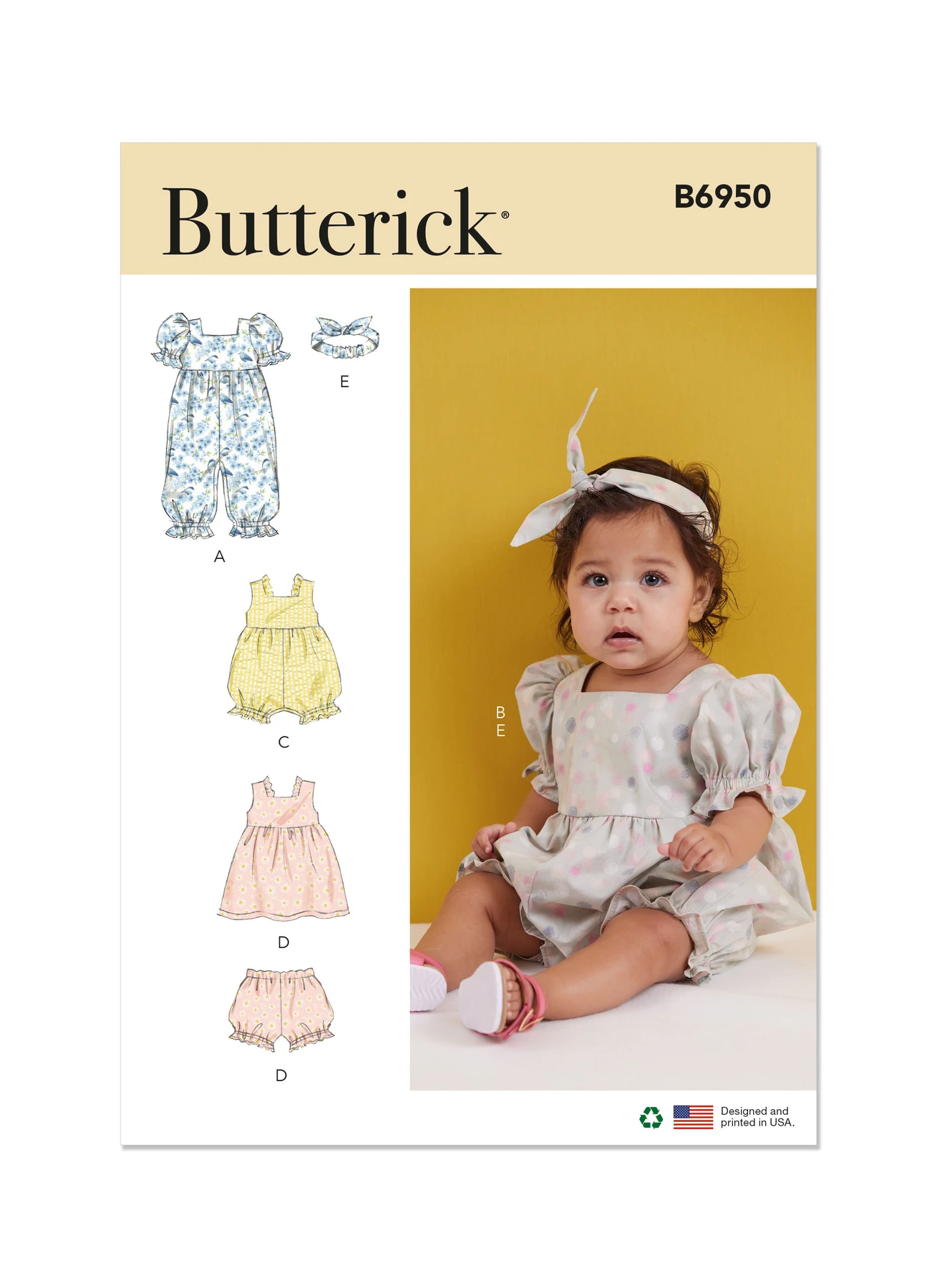 Butterick Sewing Pattern Babies' Rompers, Dress, Bloomers and Headband 1 Butterick Sewing Pattern Babies' Rompers, Dress, Bloomers and Headband