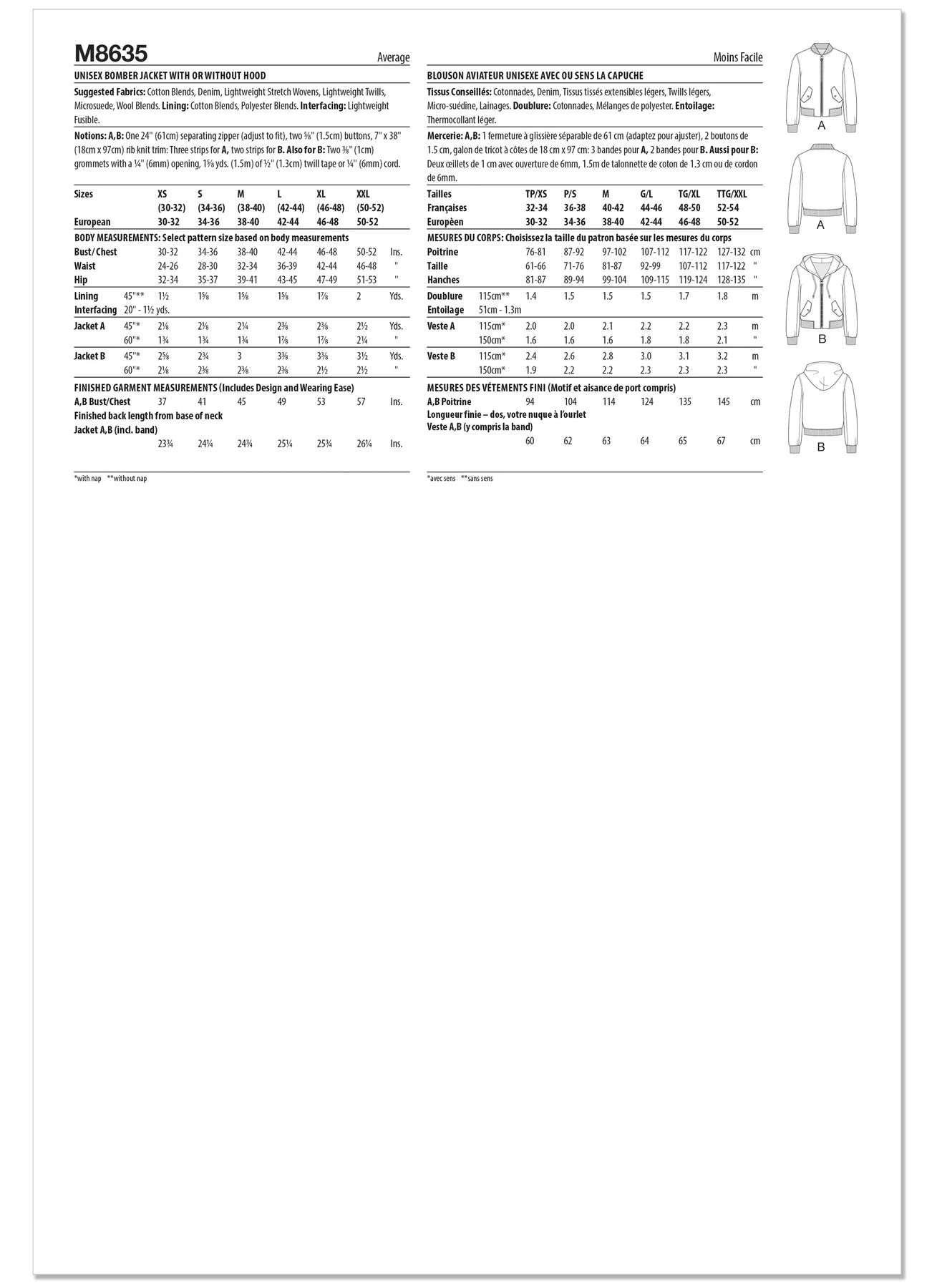 McCall's Sewing Pattern Unisex Bomber Jacket with or without Hood (PDF) 7 McCall's Sewing Pattern Unisex Bomber Jacket with or without Hood (PDF)