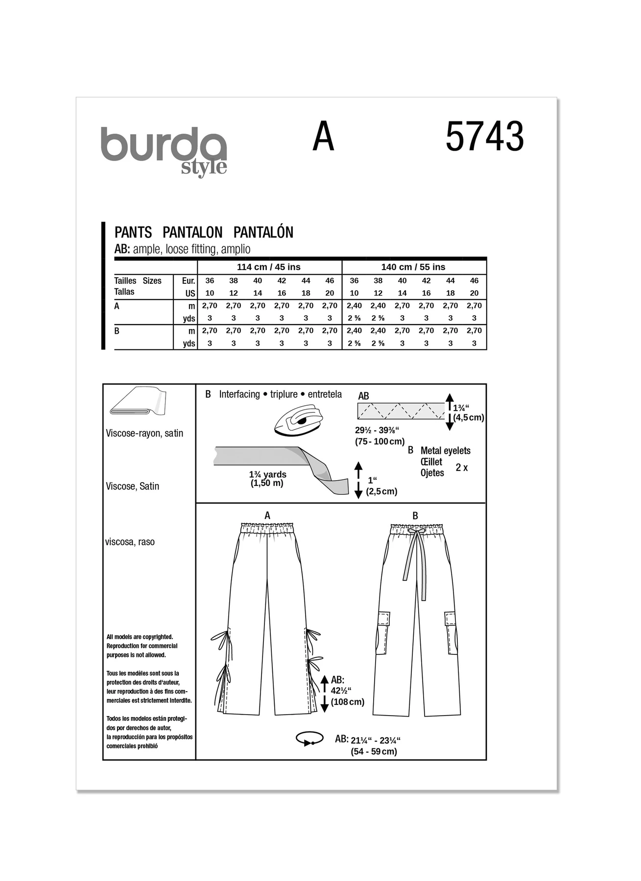 Burda Style Sewing Pattern 5743 Misses' Trousers 8 Burda Style Sewing Pattern 5743 Misses' Trousers