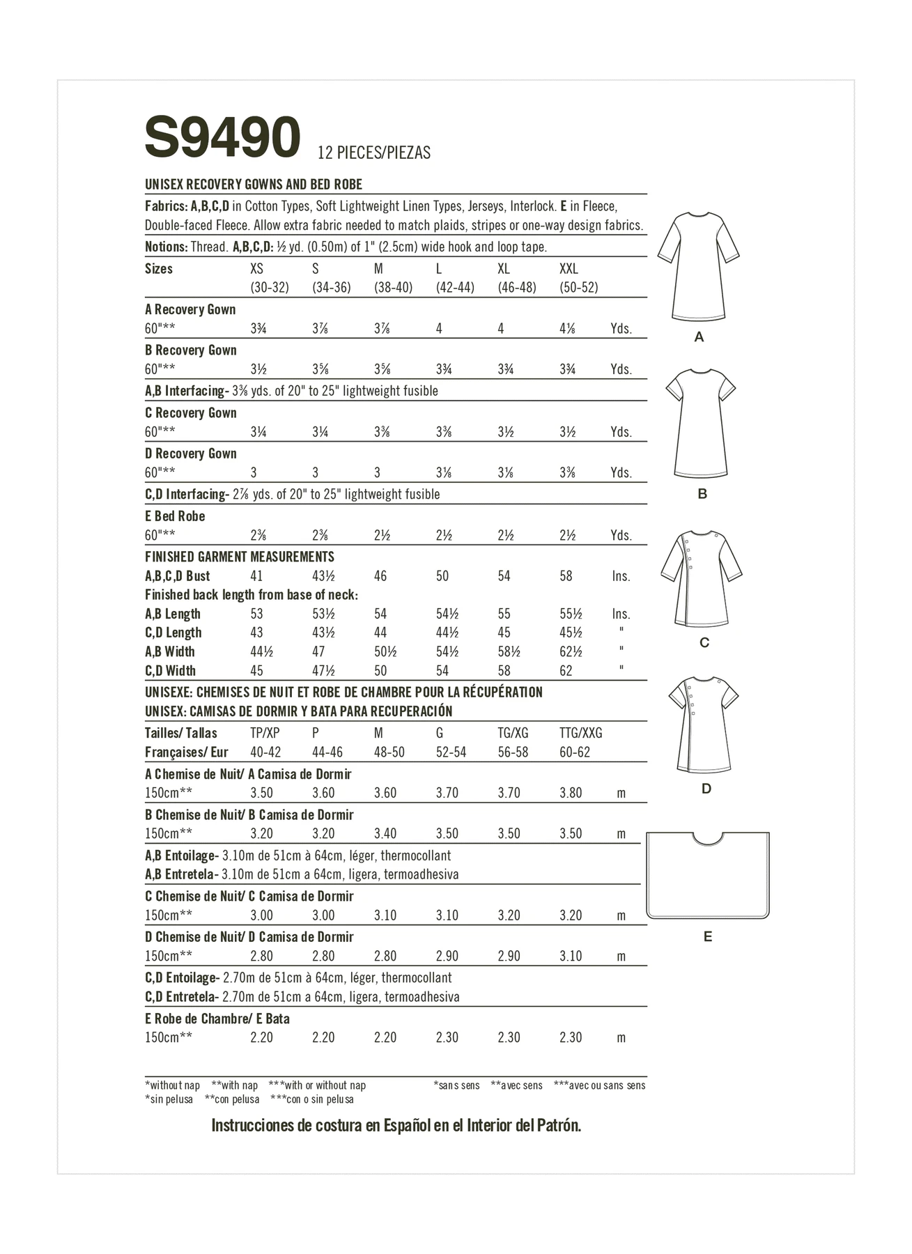 Simplicity Sewing Pattern Unisex Recovery Gowns and Bed Robe 9 Simplicity Sewing Pattern Unisex Recovery Gowns and Bed Robe