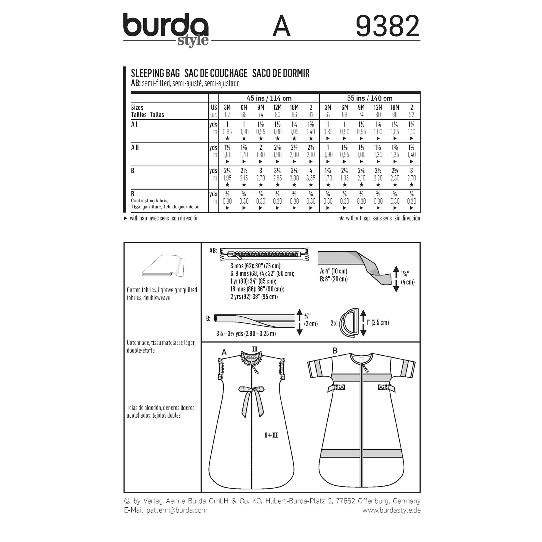 Burda Style Sewing Pattern Babies' Sleeping Bag 2 Burda Style Sewing Pattern Babies' Sleeping Bag