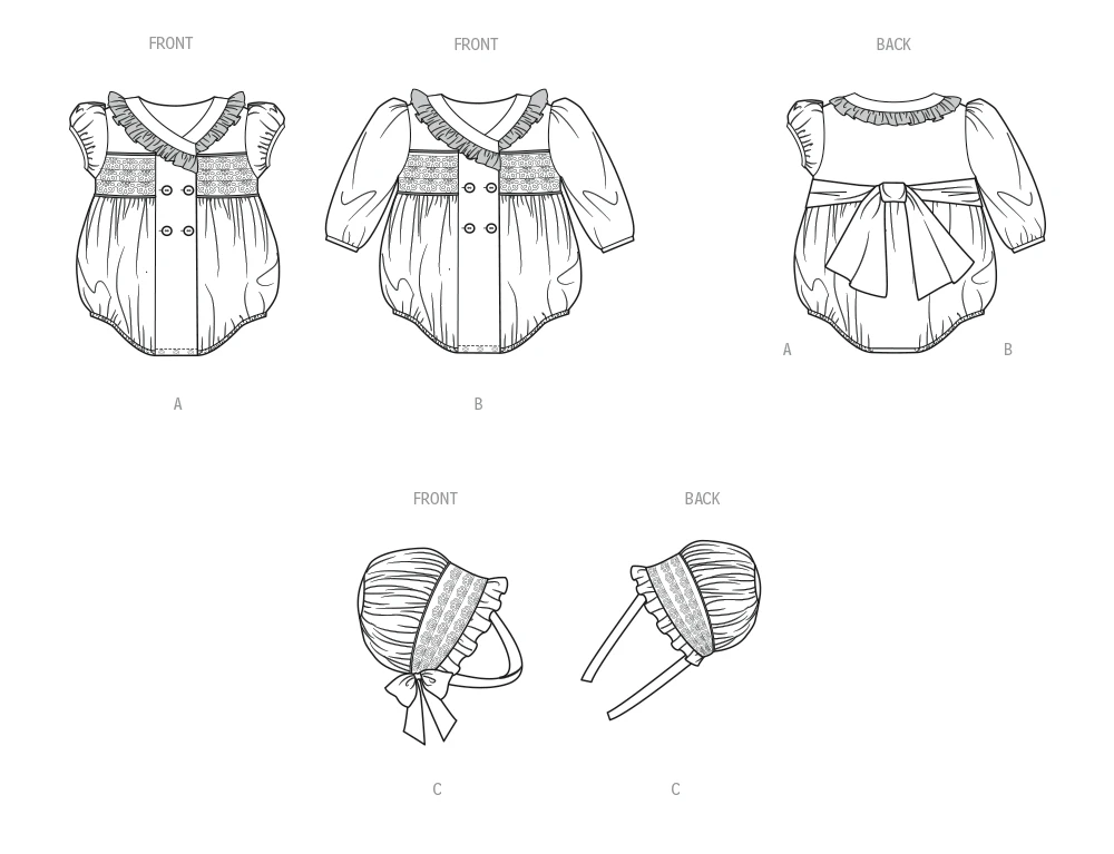 Butterick Sewing Pattern Babies' Romper with Sleeve Variations and Bonnet in sizes S-M-L (PDF) 6 Butterick Sewing Pattern Babies' Romper with Sleeve Variations and Bonnet in sizes S-M-L (PDF)