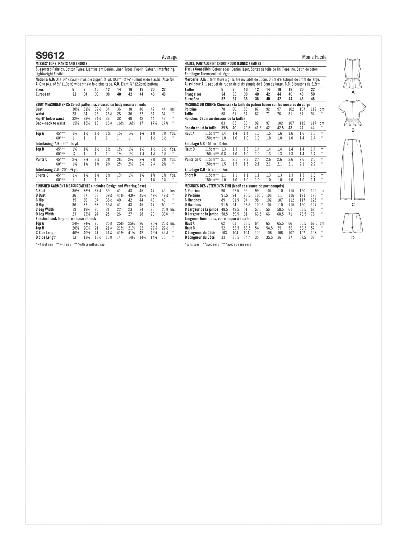 Simplicity Sewing Pattern Misses' Tops, Pants and Shorts 8 Simplicity Sewing Pattern Misses' Tops, Pants and Shorts