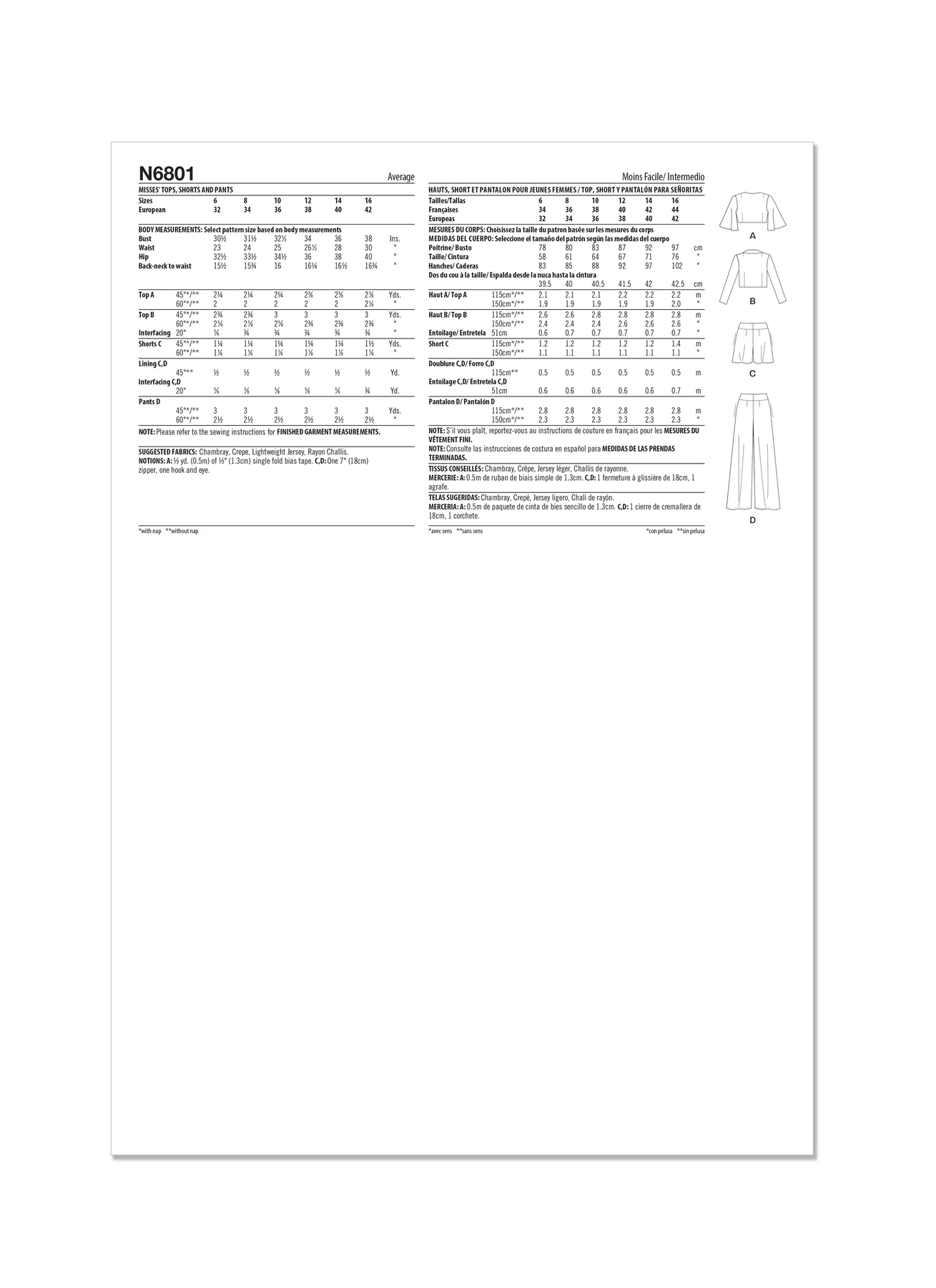 New Look Sewing Pattern Misses' Tops, Shorts and Pants 10 New Look Sewing Pattern Misses' Tops, Shorts and Pants