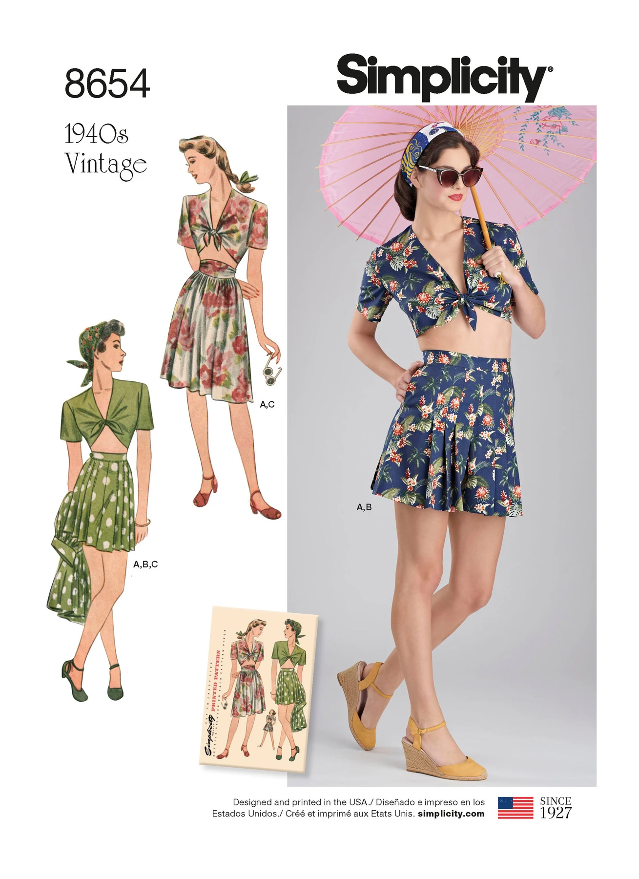 Simplicity Sewing Pattern 1940s Misses' Vintage Skirt, Shorts and Tie Top 1 Simplicity Sewing Pattern 1940s Misses' Vintage Skirt, Shorts and Tie Top