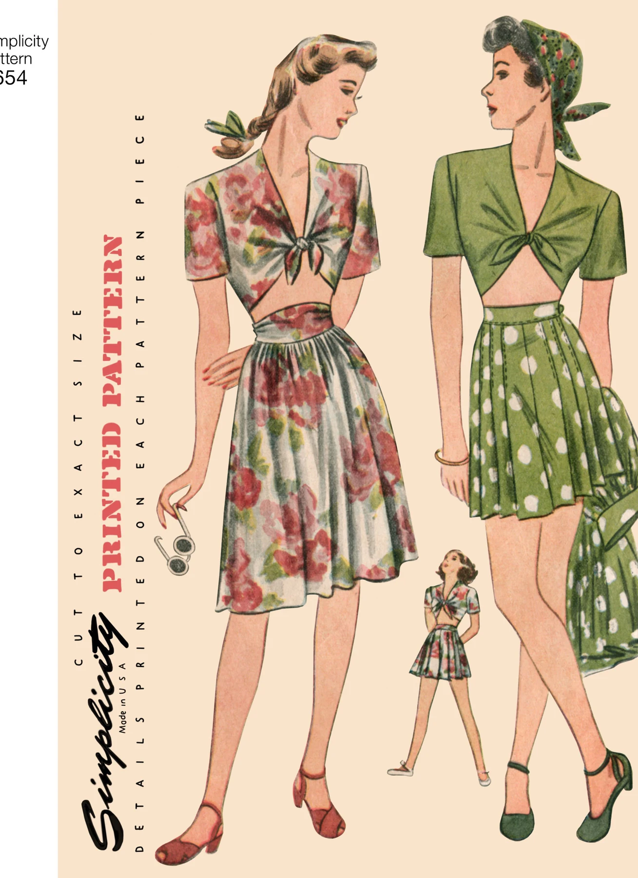 Simplicity Sewing Pattern 1940s Misses' Vintage Skirt, Shorts and Tie Top 5 Simplicity Sewing Pattern 1940s Misses' Vintage Skirt, Shorts and Tie Top