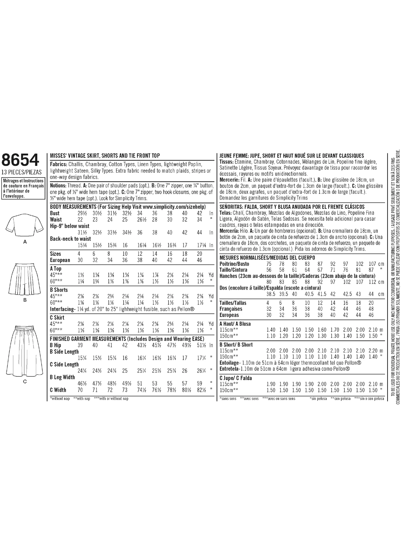Simplicity Sewing Pattern 1940s Misses' Vintage Skirt, Shorts and Tie Top 6 Simplicity Sewing Pattern 1940s Misses' Vintage Skirt, Shorts and Tie Top