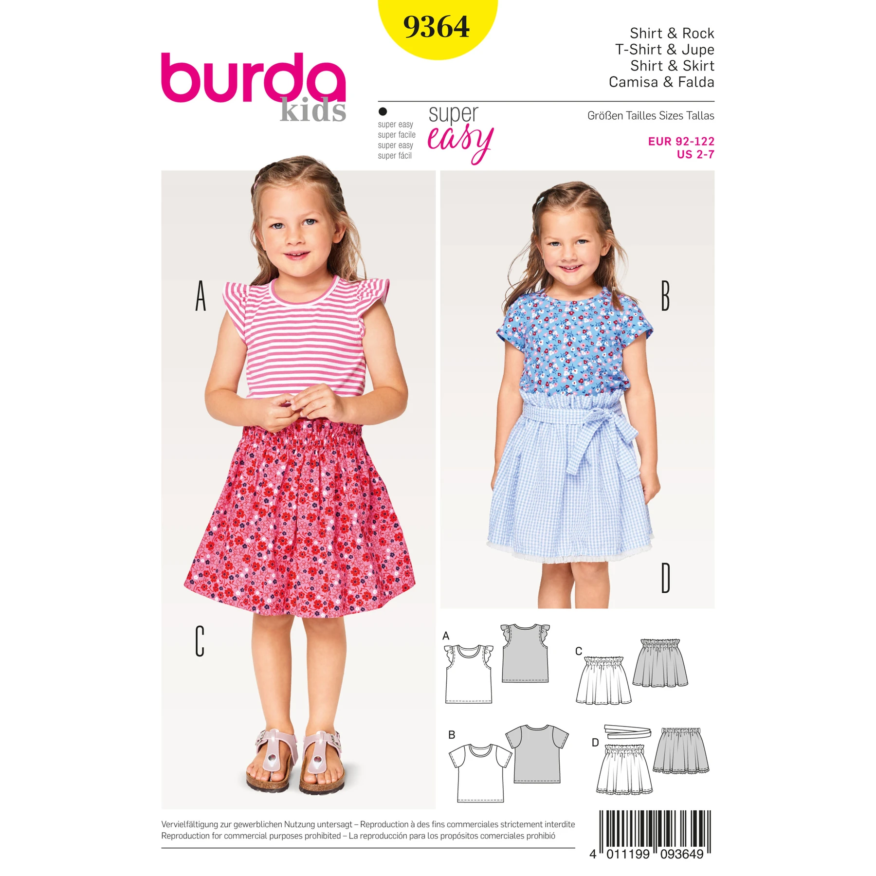 Burda Style Sewing Pattern Child Shirt and Elastic Skirt