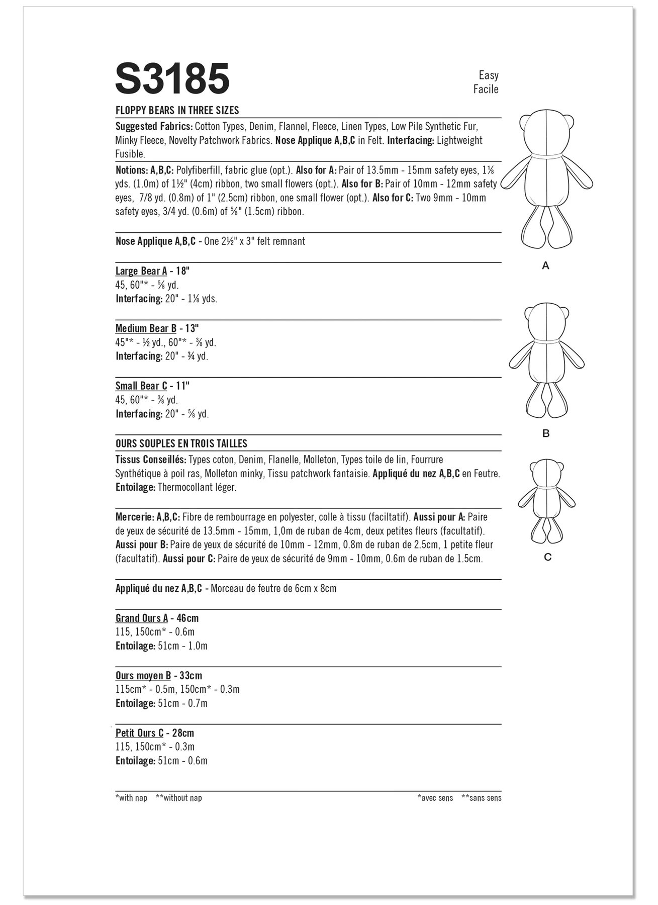 Simplicity Sewing Pattern Floppy Bears in Three Sizes by Elaine Heigl Designs (PDF) 6 Simplicity Sewing Pattern Floppy Bears in Three Sizes by Elaine Heigl Designs (PDF)