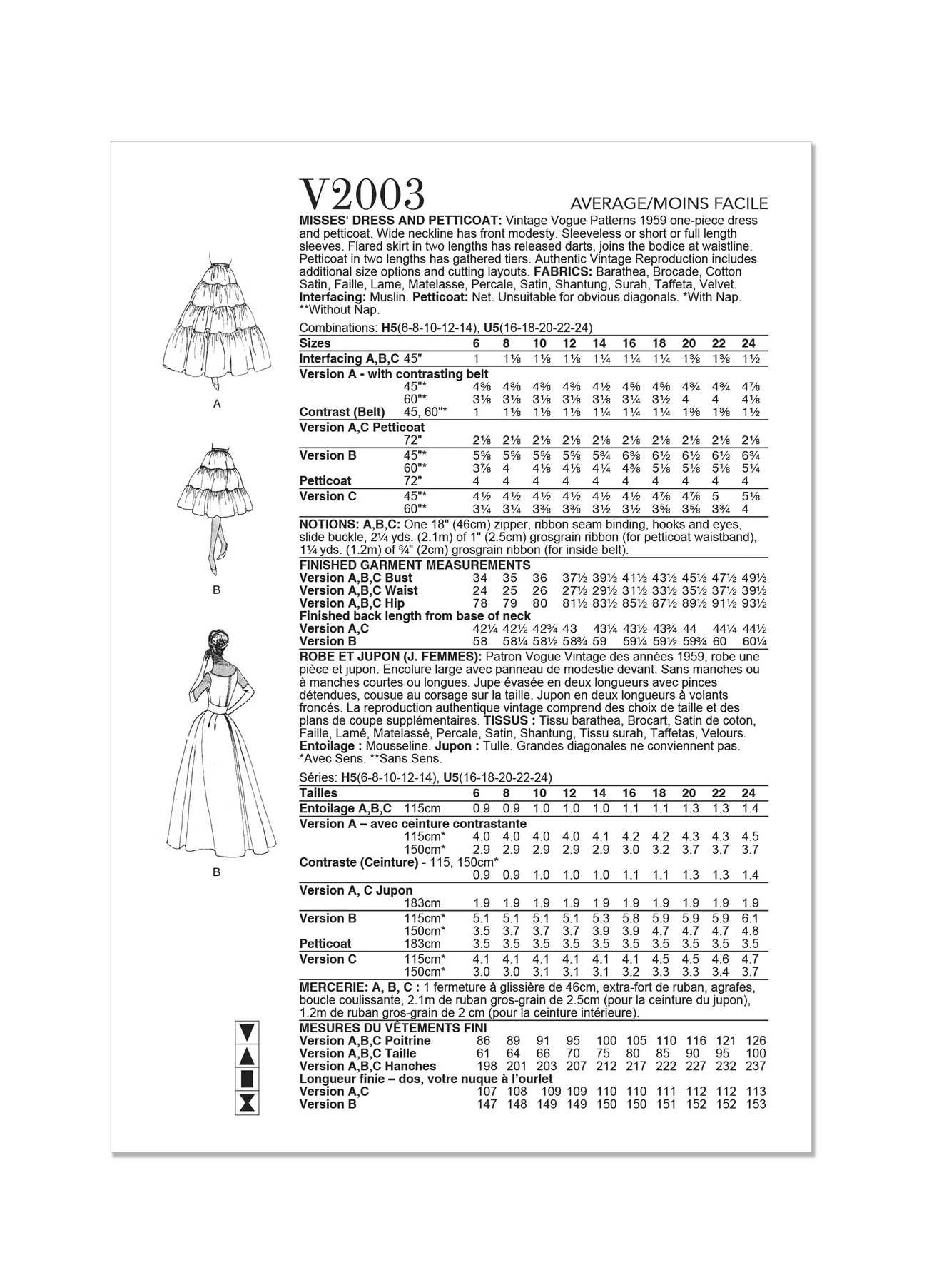 Vogue Patterns 1950s Misses' Dress and Petticoat 3 Vogue Patterns 1950s Misses' Dress and Petticoat