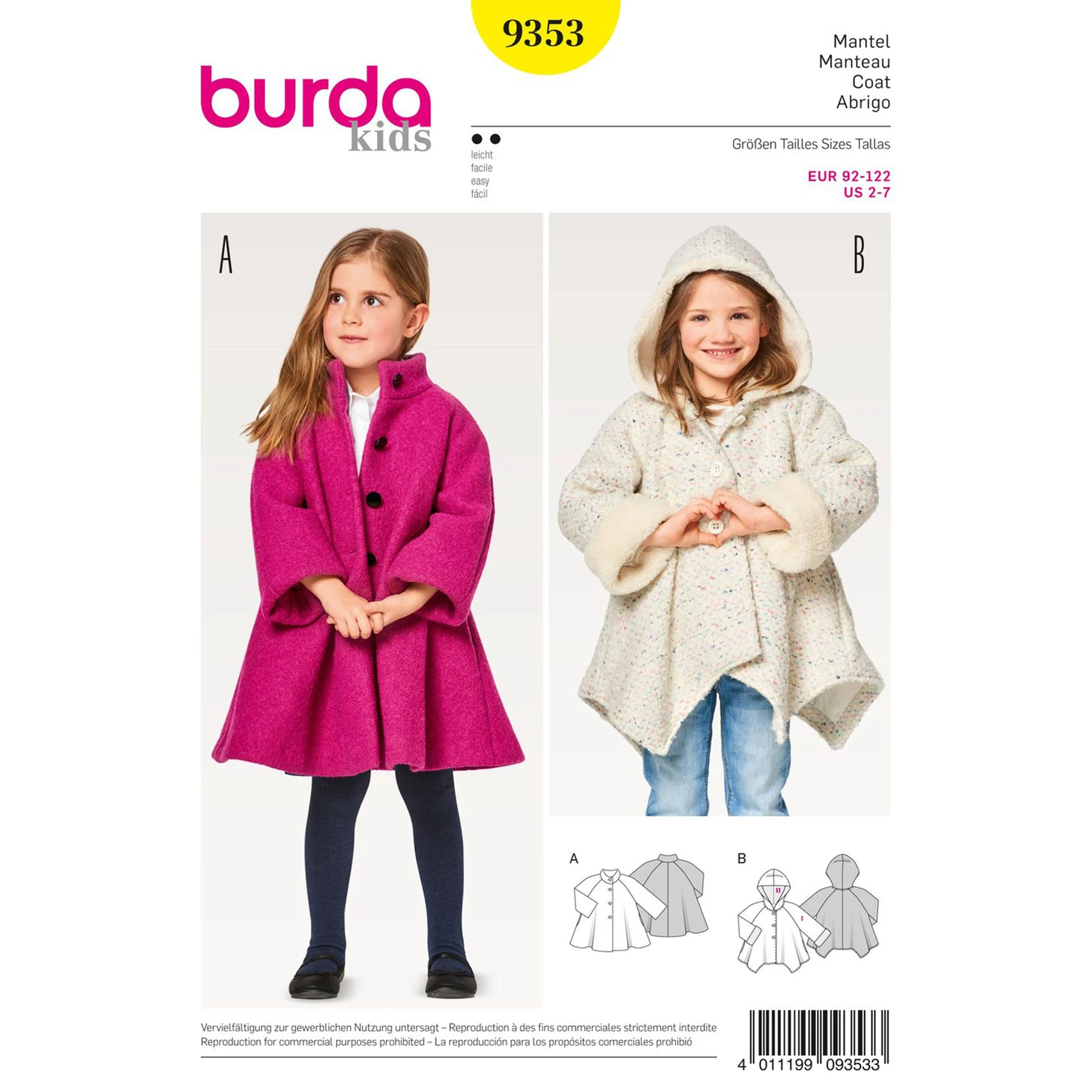 Burda Style Sewing Pattern Child's A-Line Coat