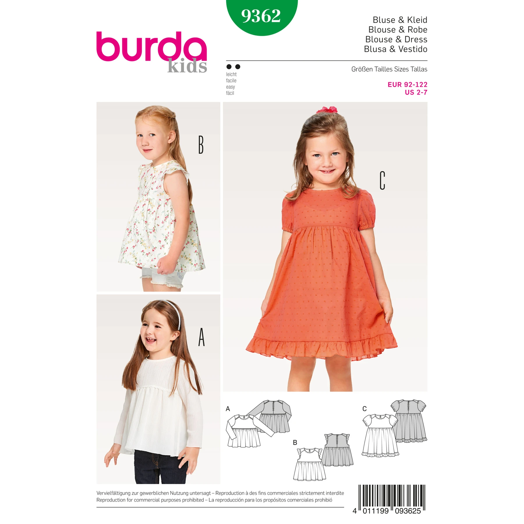 Burda Style Sewing Pattern Child Dress, Blouse and Skirt