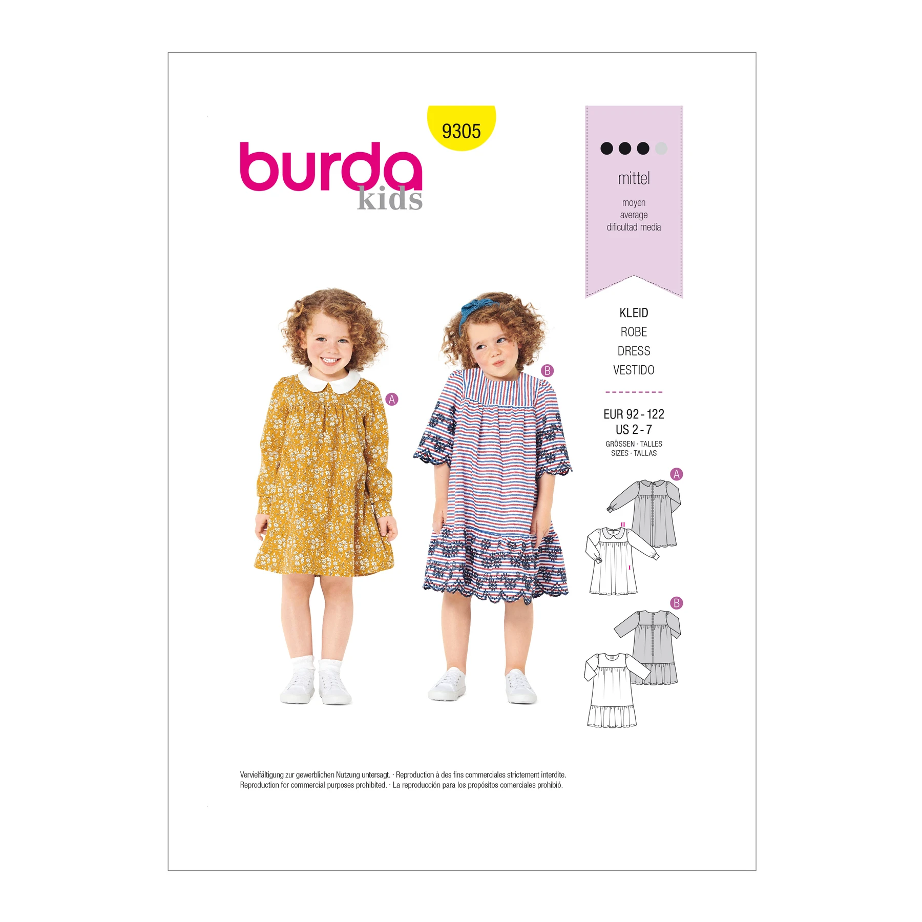 Burda Style Sewing Pattern Children's Dresses with Yokes & Sleeve Variations 13 Burda Style Sewing Pattern Children's Dresses with Yokes & Sleeve Variations