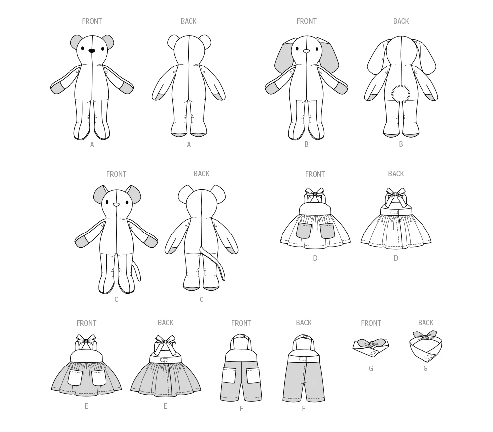 McCall's Sewing Pattern Plush Bear, Bunny and Mouse with Clothes and Headband 5 McCall's Sewing Pattern Plush Bear, Bunny and Mouse with Clothes and Headband