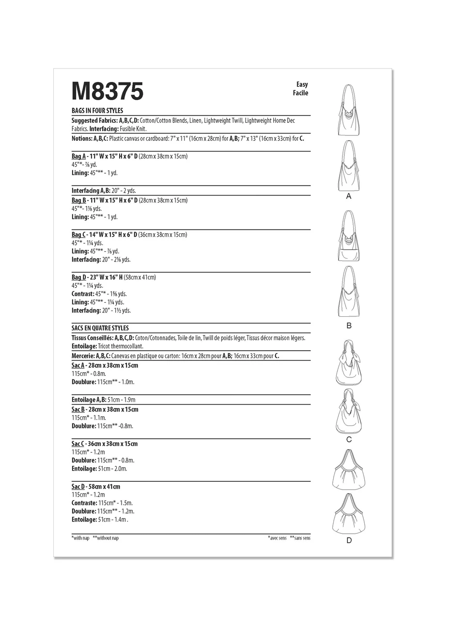 McCall's Sewing Pattern Bags in Four Styles (PDF) 8 McCall's Sewing Pattern Bags in Four Styles (PDF)