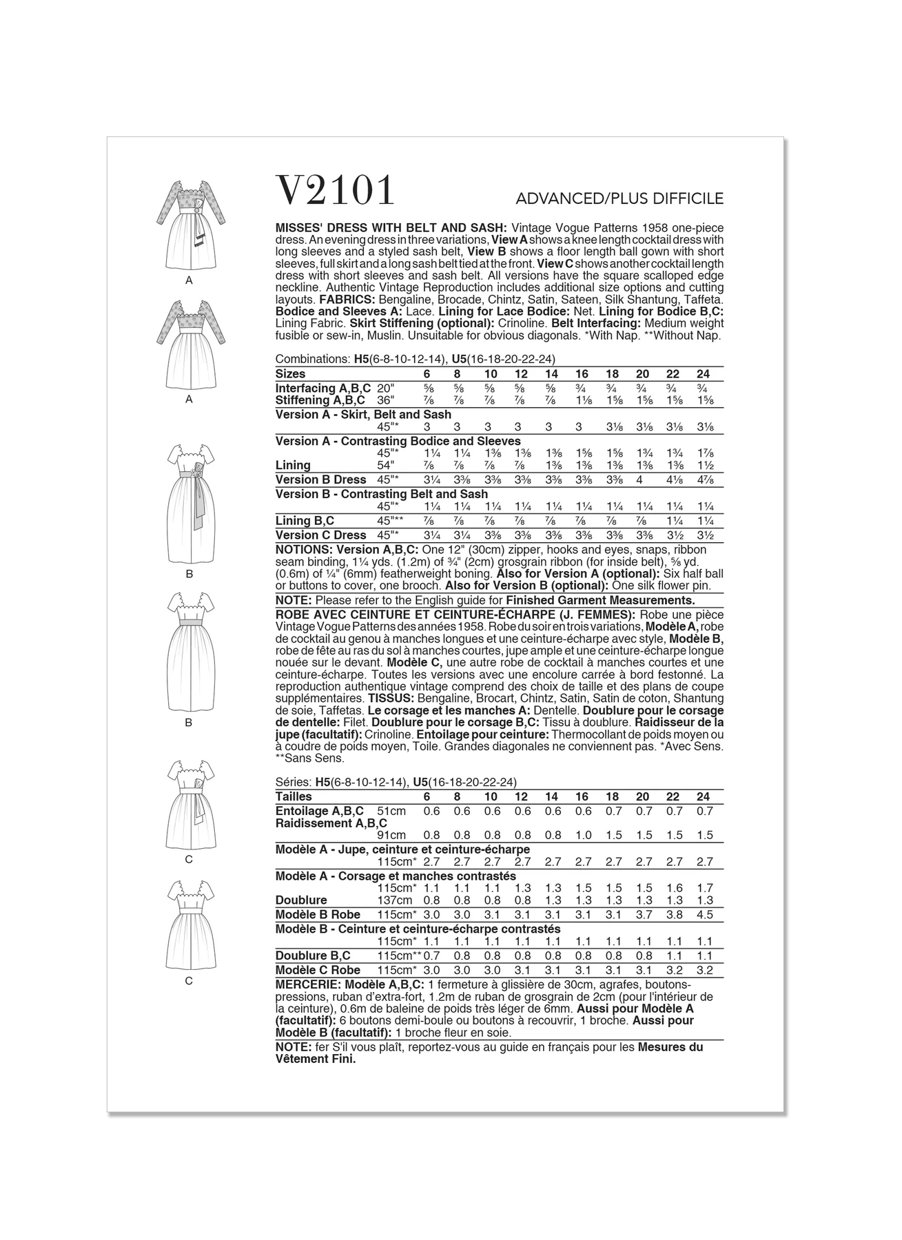 Vogue Patterns 1950s Misses' Dress with Belt and Sash 7 Vogue Patterns 1950s Misses' Dress with Belt and Sash