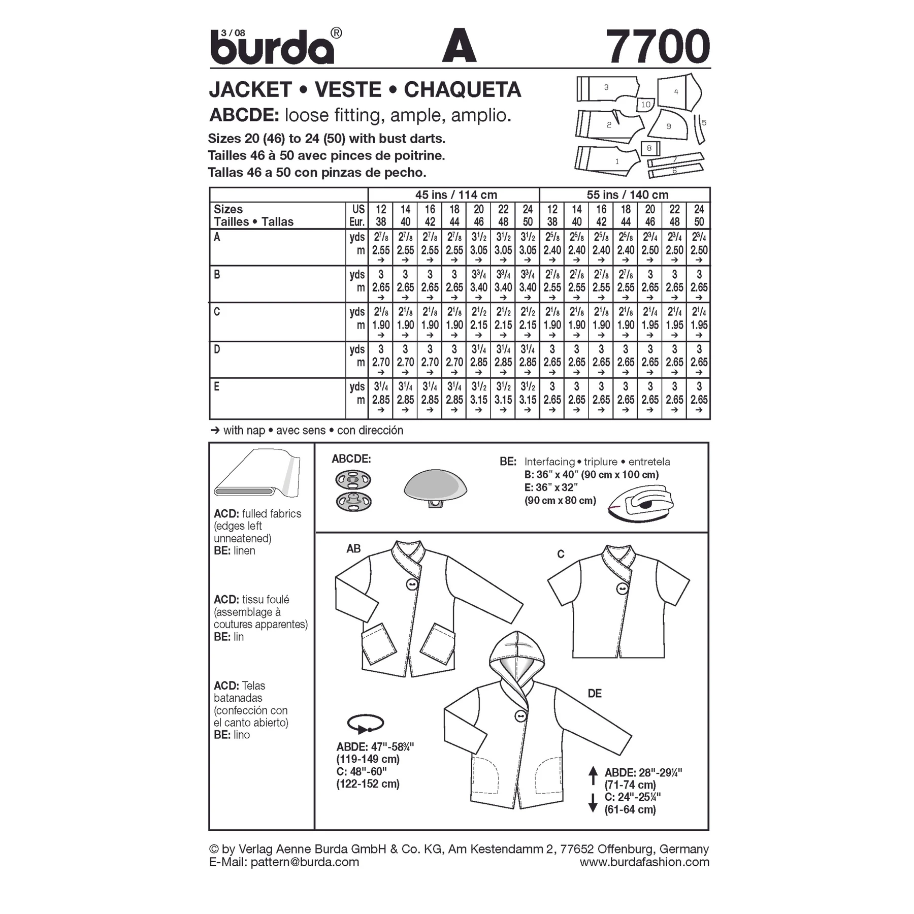 Burda Style Sewing Pattern Jacket
