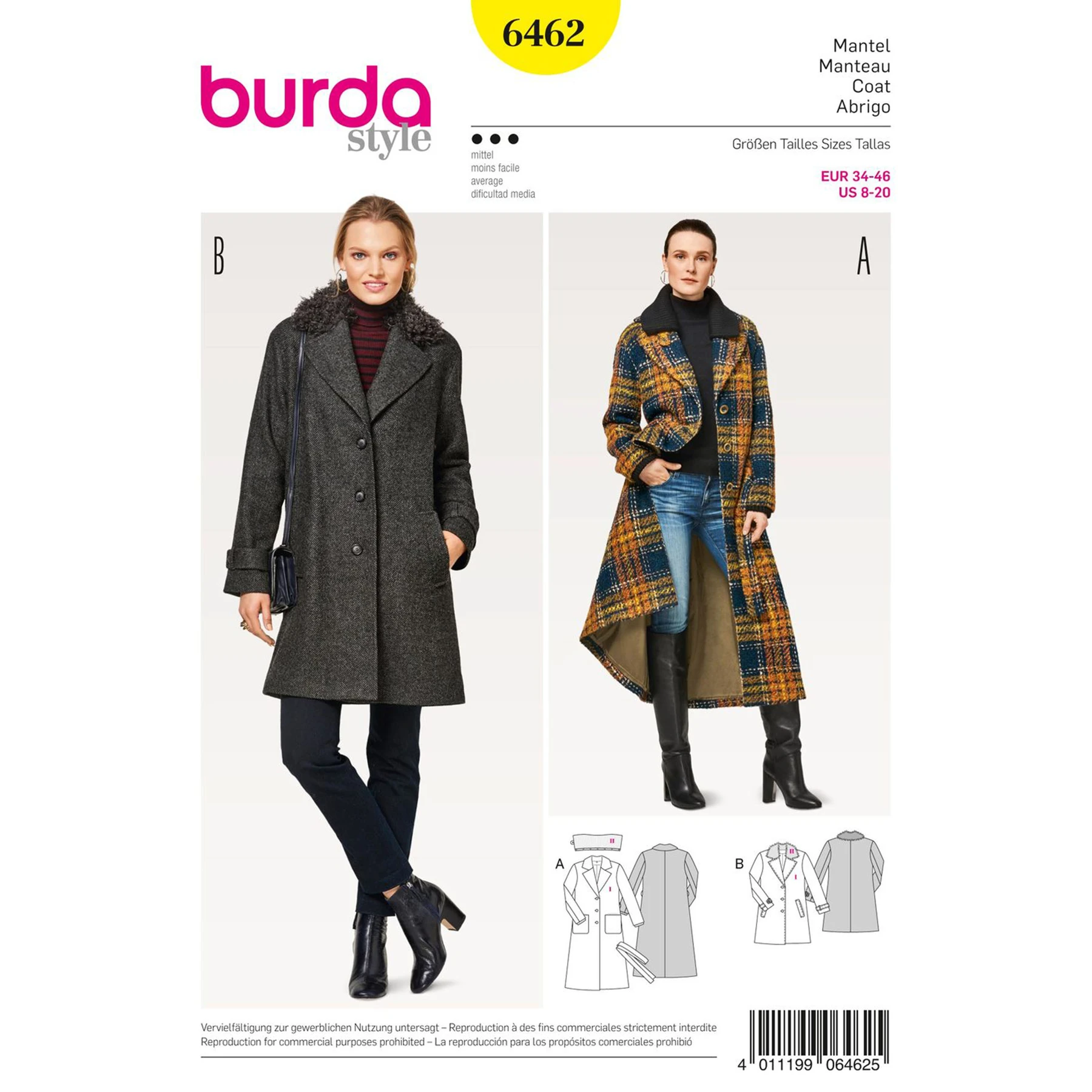 Burda Style Sewing Pattern Misses' Fur Collar Coat