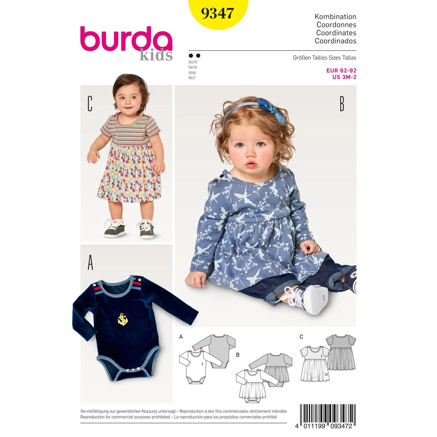Burda Style Sewing Pattern Babies' Dress and Bodysuit