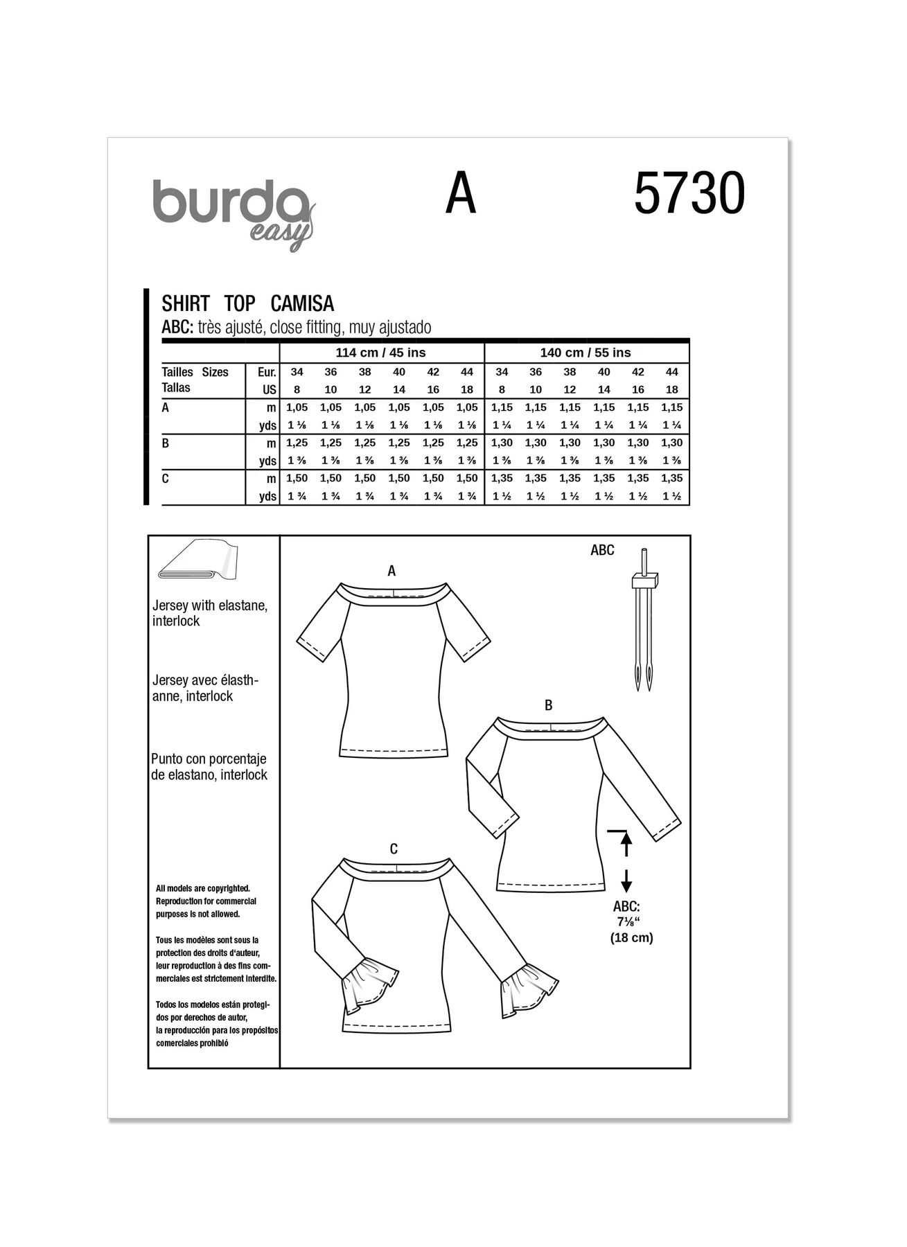 Burda Style Sewing Pattern 5730 Misses' Top 12 Burda Style Sewing Pattern 5730 Misses' Top