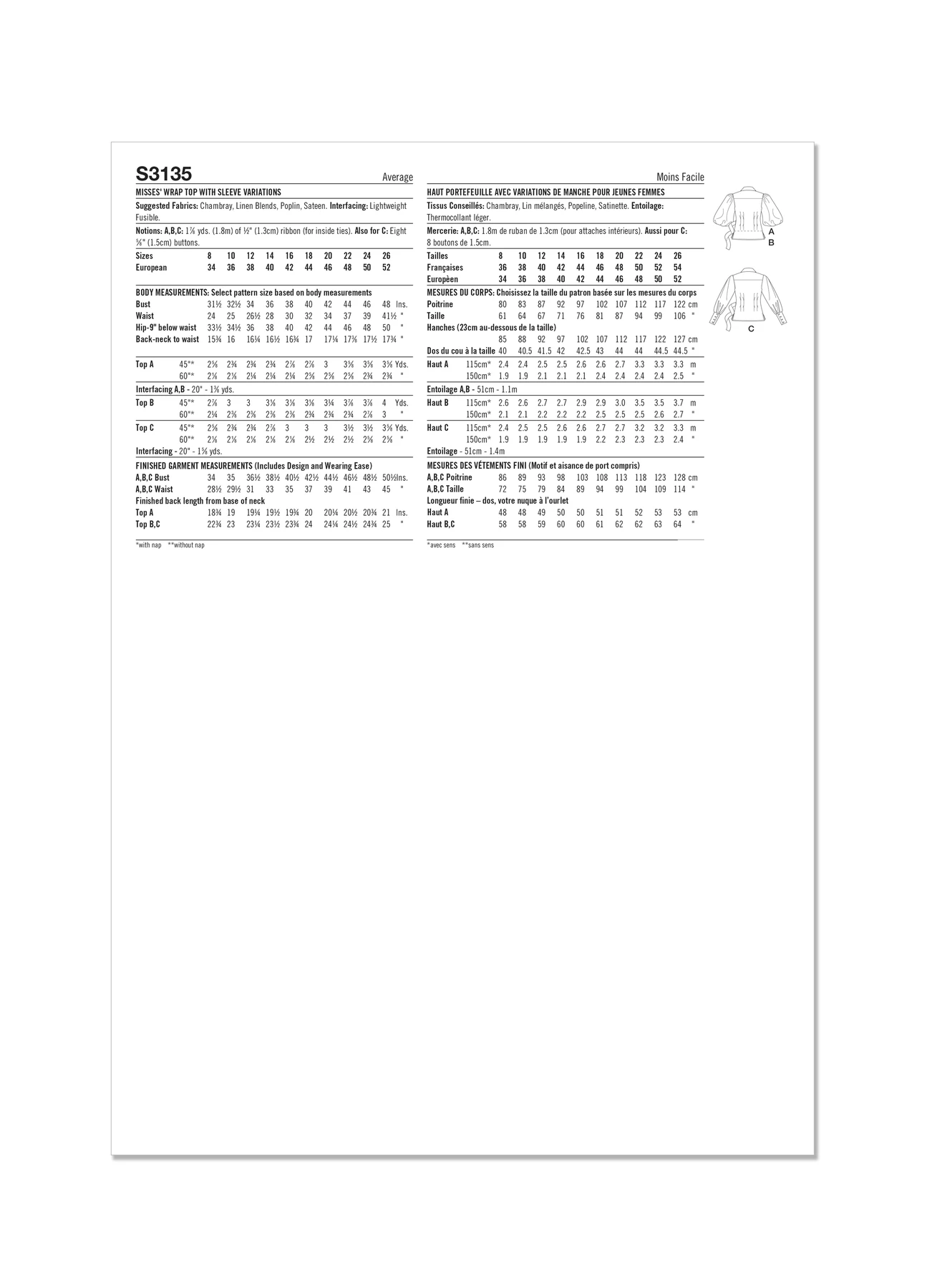 Simplicity Sewing Pattern Misses' Wrap Top with Sleeve Variations (PDF) 8 Simplicity Sewing Pattern Misses' Wrap Top with Sleeve Variations (PDF)