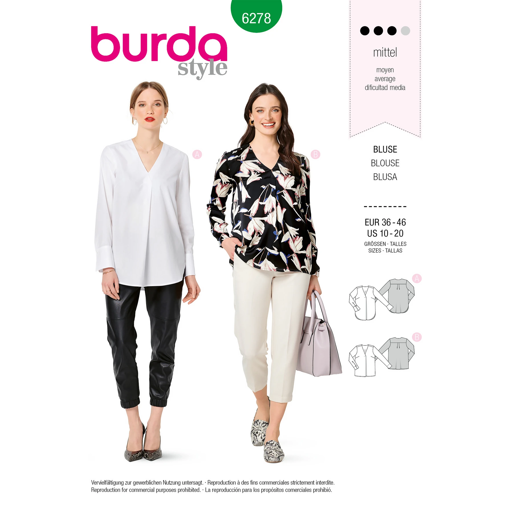 Burda Style Sewing Pattern Women's Blouses Pull-On in Two Lengths