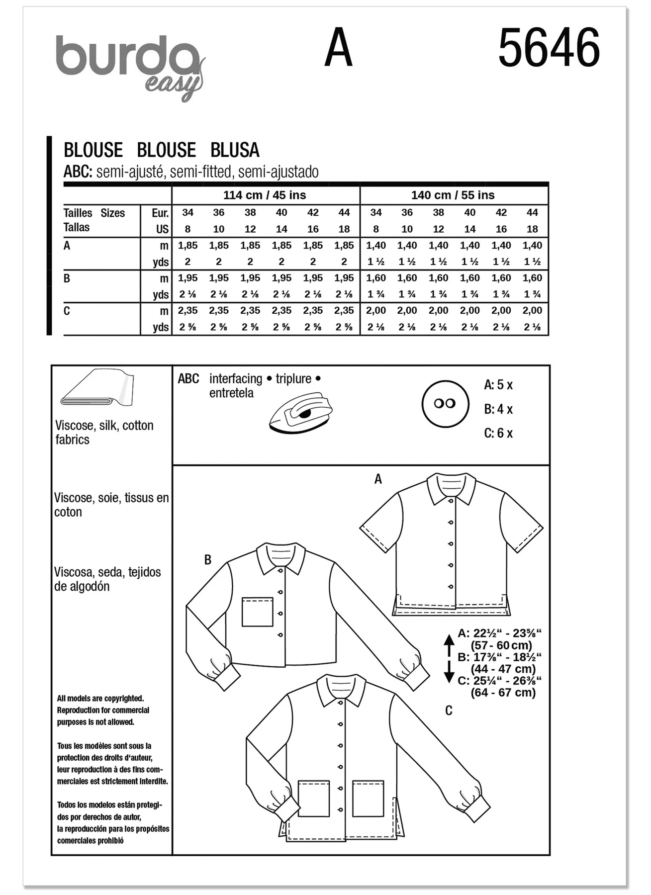 Burda Style Pattern 5646 Misses' Shirts 14 Burda Style Pattern 5646 Misses' Shirts