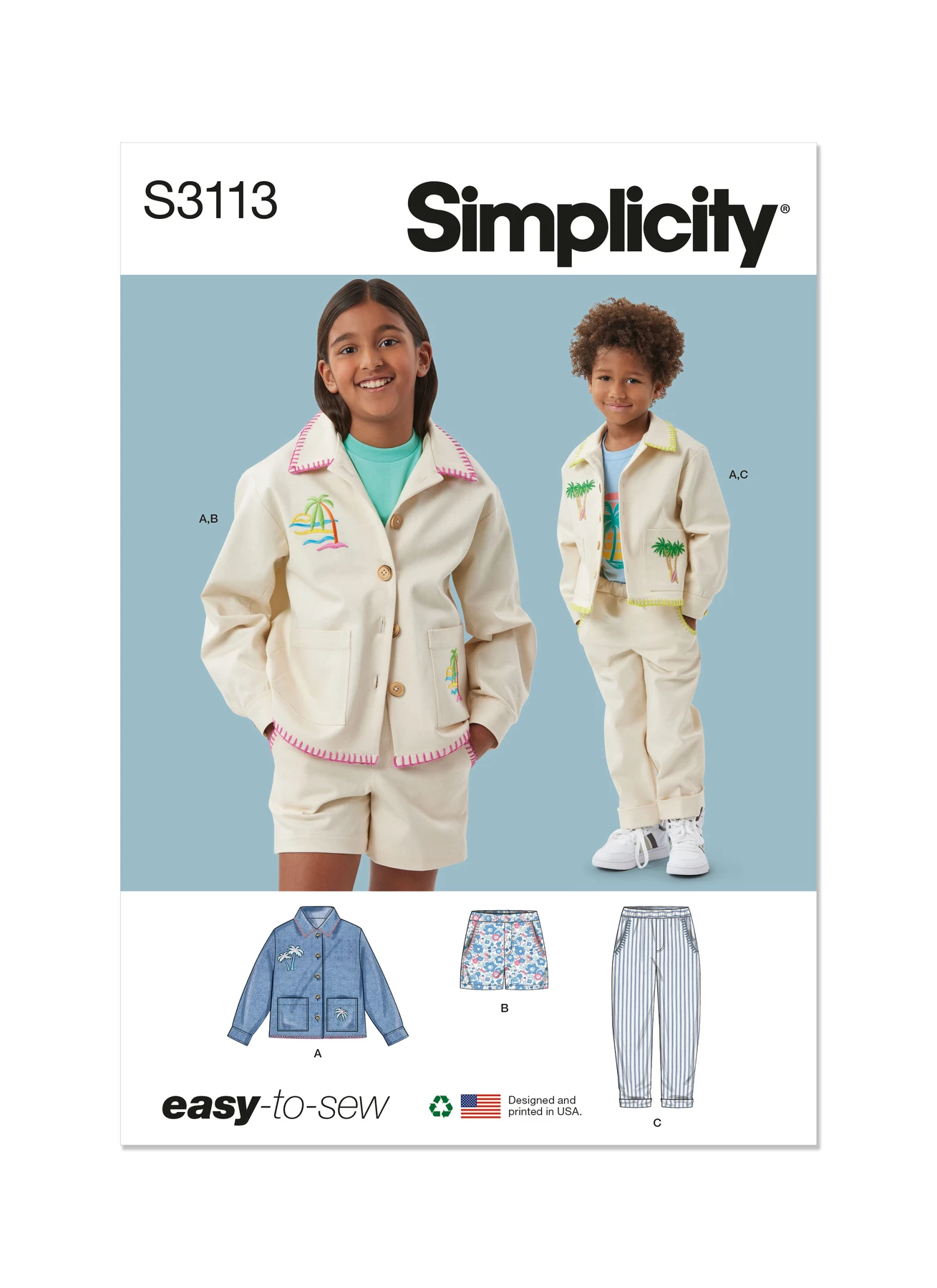 Simplicity Sewing Pattern Children's or Girls' and Boys' Jacket, Shorts and Pants (PDF) 1 Simplicity Sewing Pattern Children's or Girls' and Boys' Jacket, Shorts and Pants (PDF)