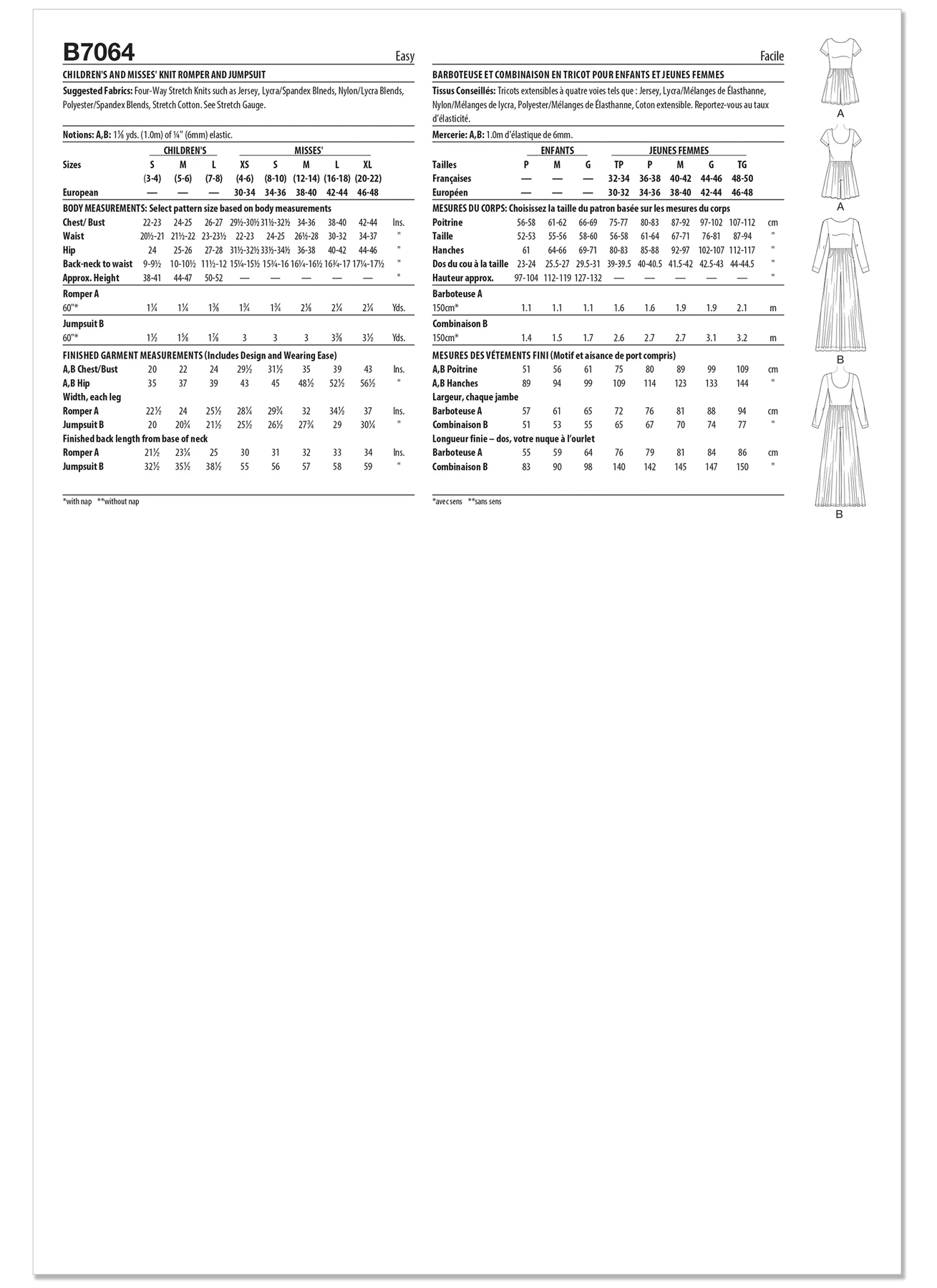 Butterick Sewing Pattern Children's and Misses' Knit Romper and Jumpsuit 6 Butterick Sewing Pattern Children's and Misses' Knit Romper and Jumpsuit