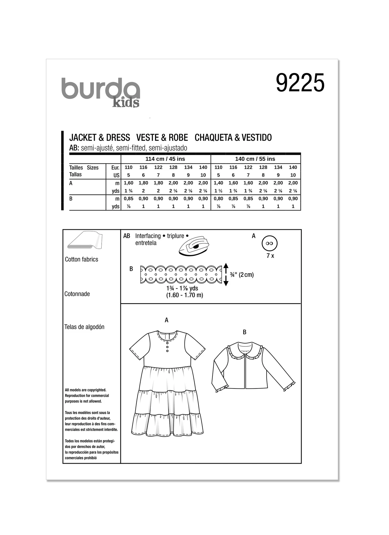 Burda Style Sewing Pattern 9225 Children's Jacket & Dress 10 Burda Style Sewing Pattern 9225 Children's Jacket & Dress